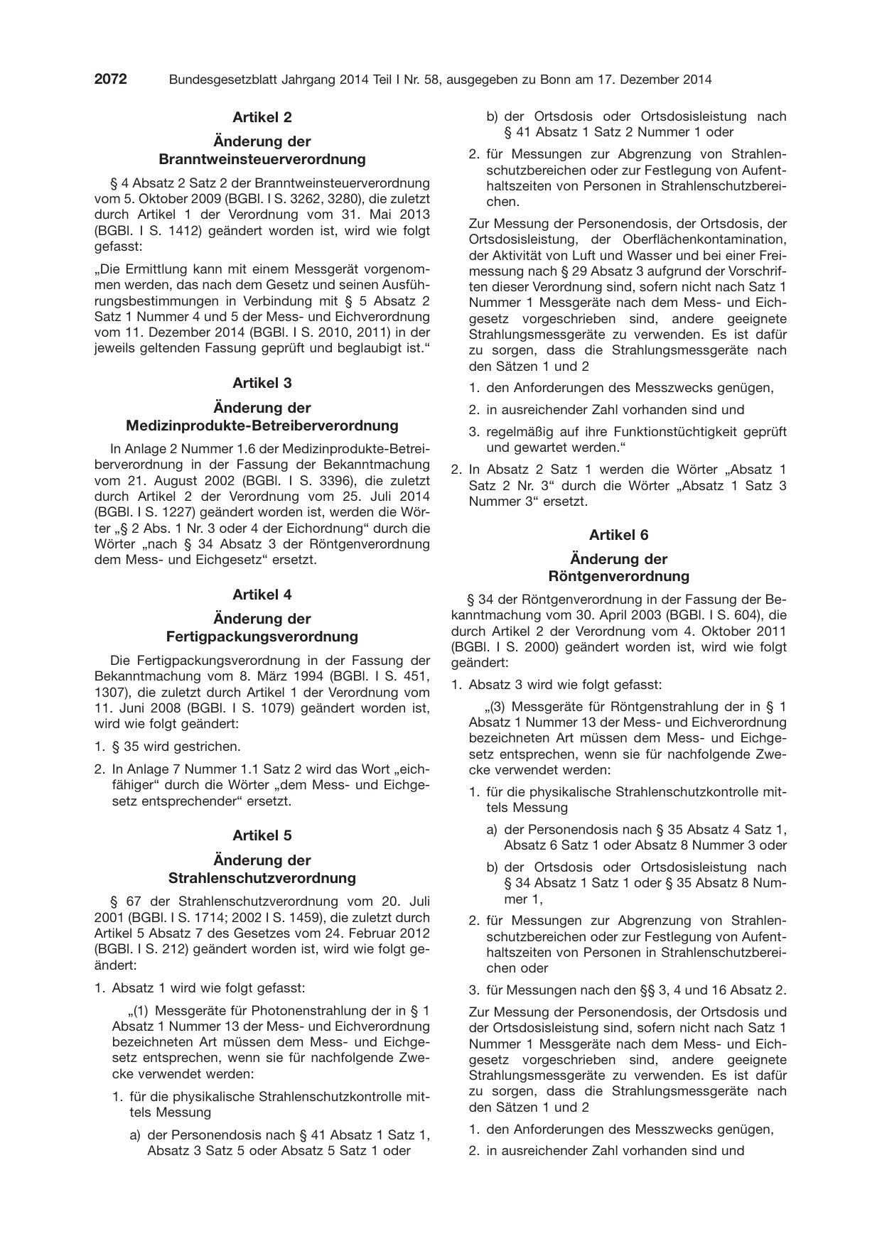 BGBl. 2014, Seite 2072 — Originalseite als Abbildung