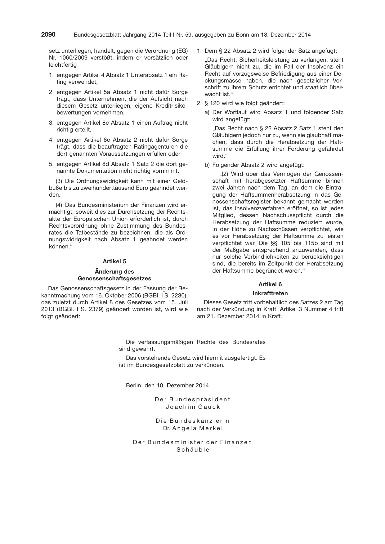 BGBl. 2014, Seite 2090 — Originalseite als Abbildung