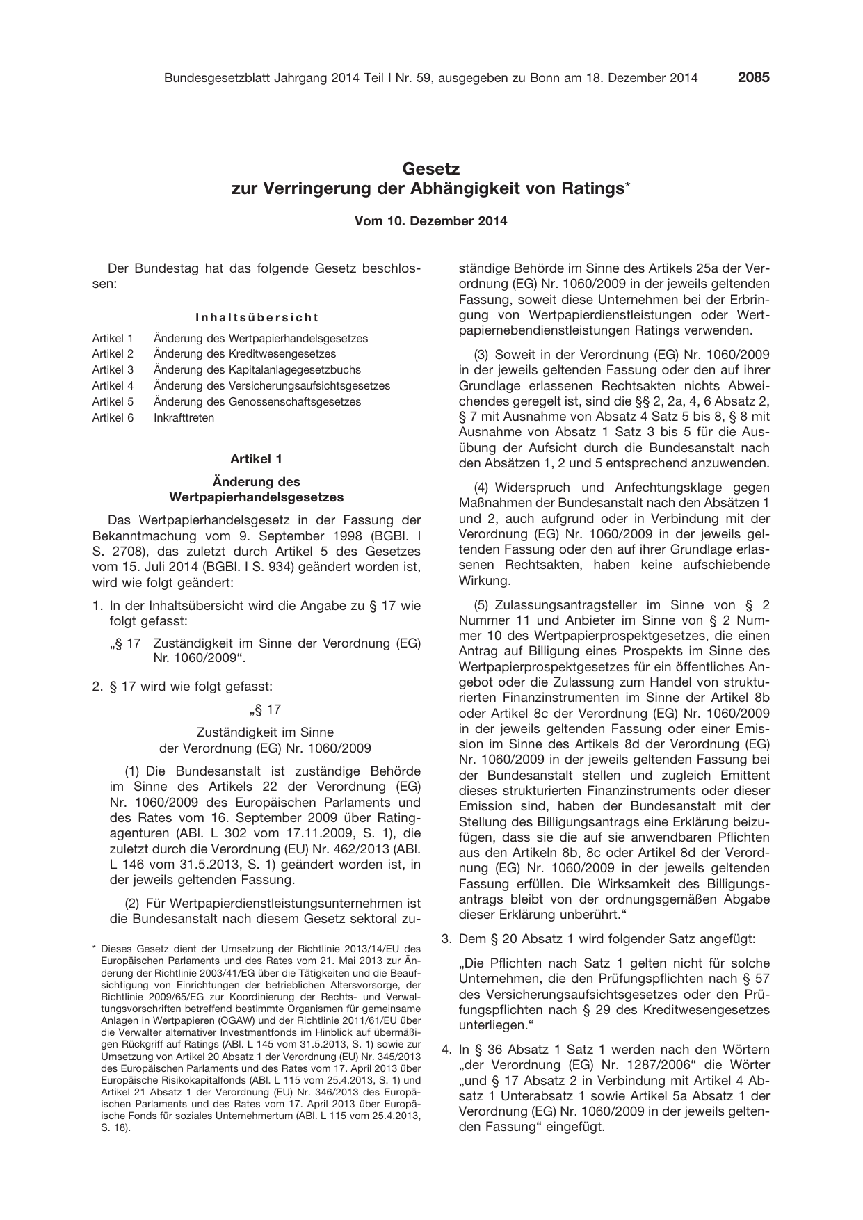 BGBl. 2014, Seite 2085 — Originalseite als Abbildung