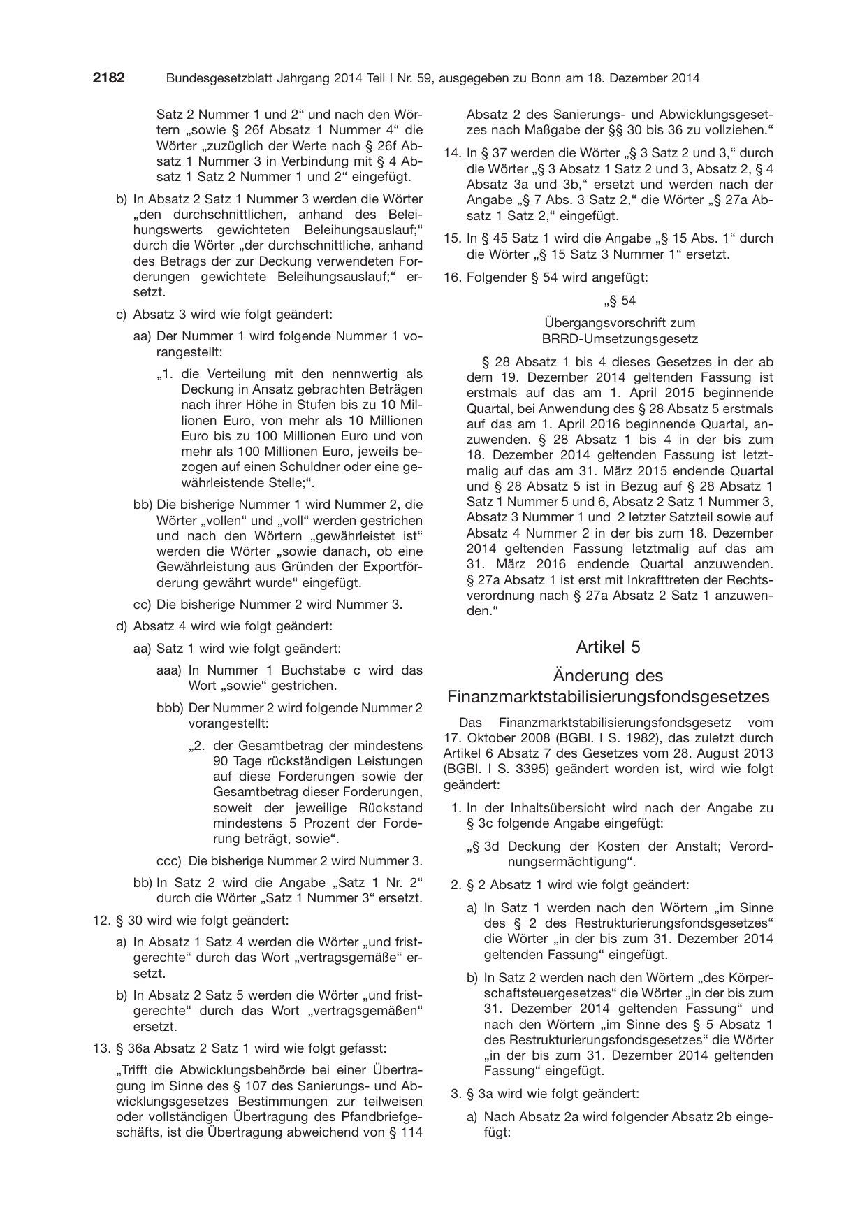 BGBl. 2014, Seite 2182 — Originalseite als Abbildung