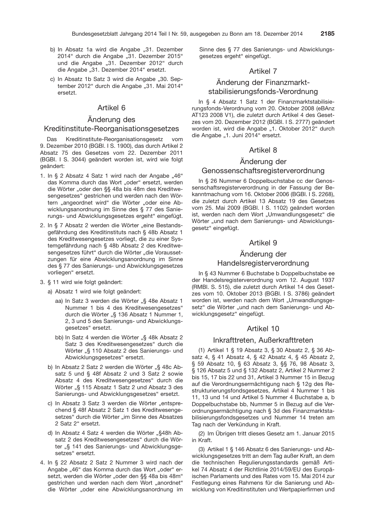 BGBl. 2014, Seite 2185 — Originalseite als Abbildung