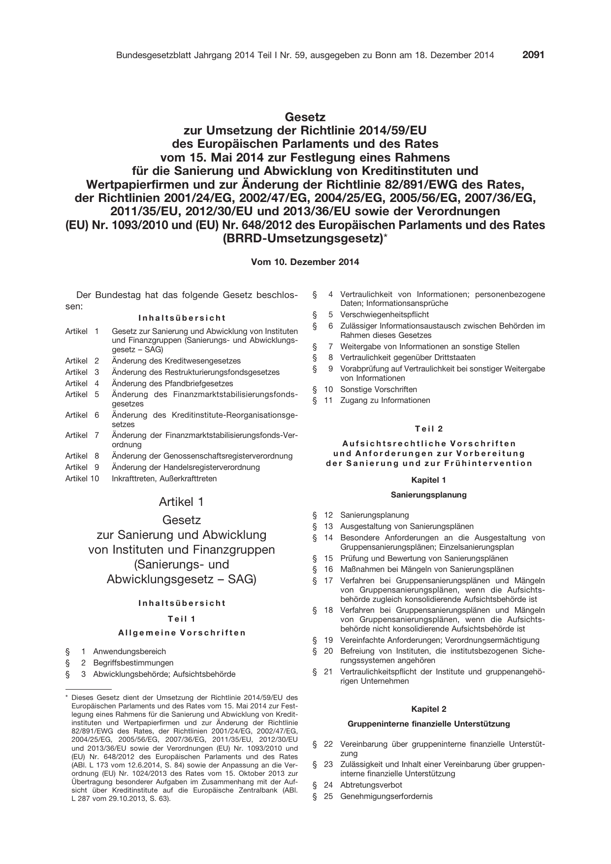 BGBl. 2014, Seite 2091 — Originalseite als Abbildung
