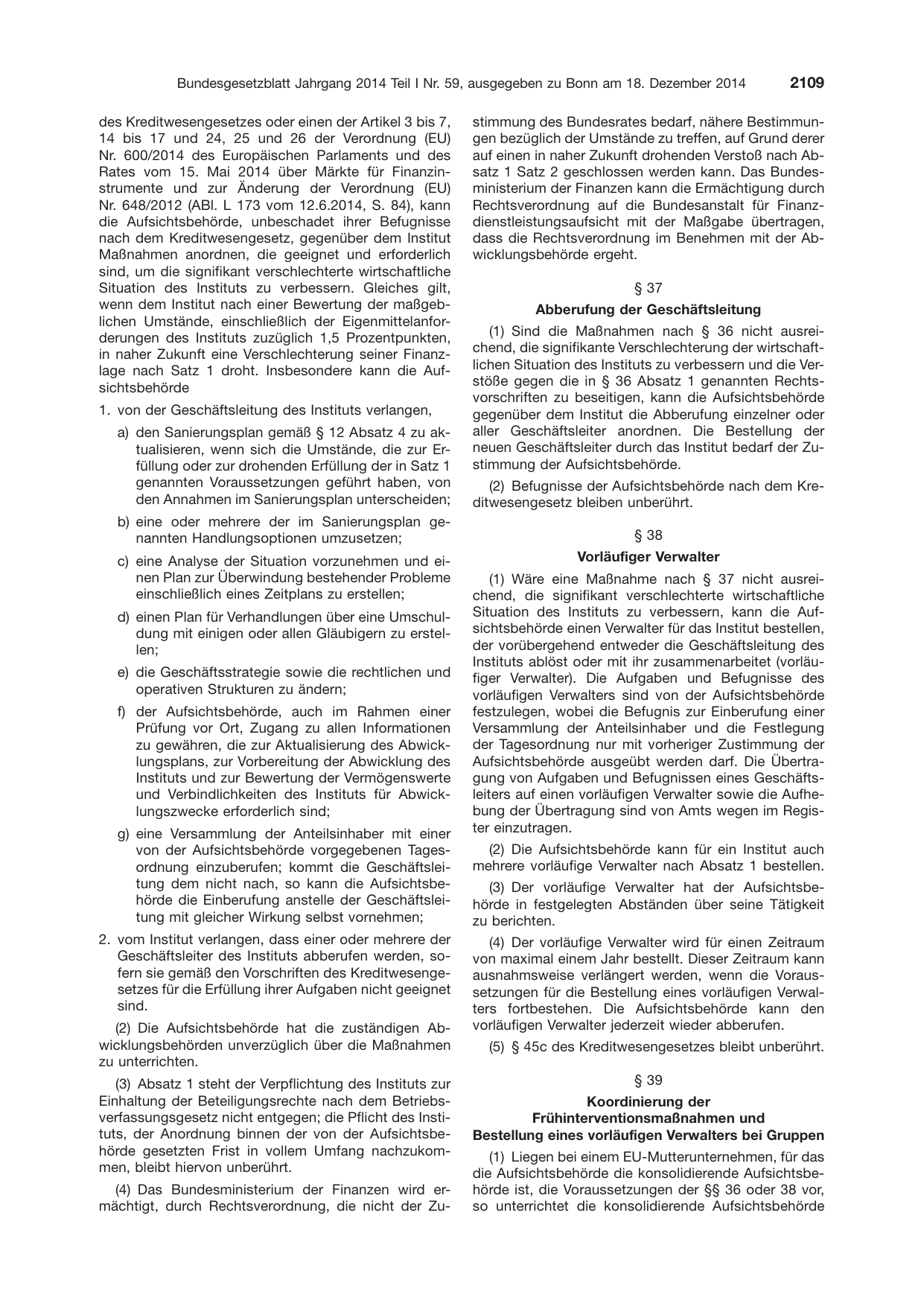 BGBl. 2014, Seite 2109 — Originalseite als Abbildung