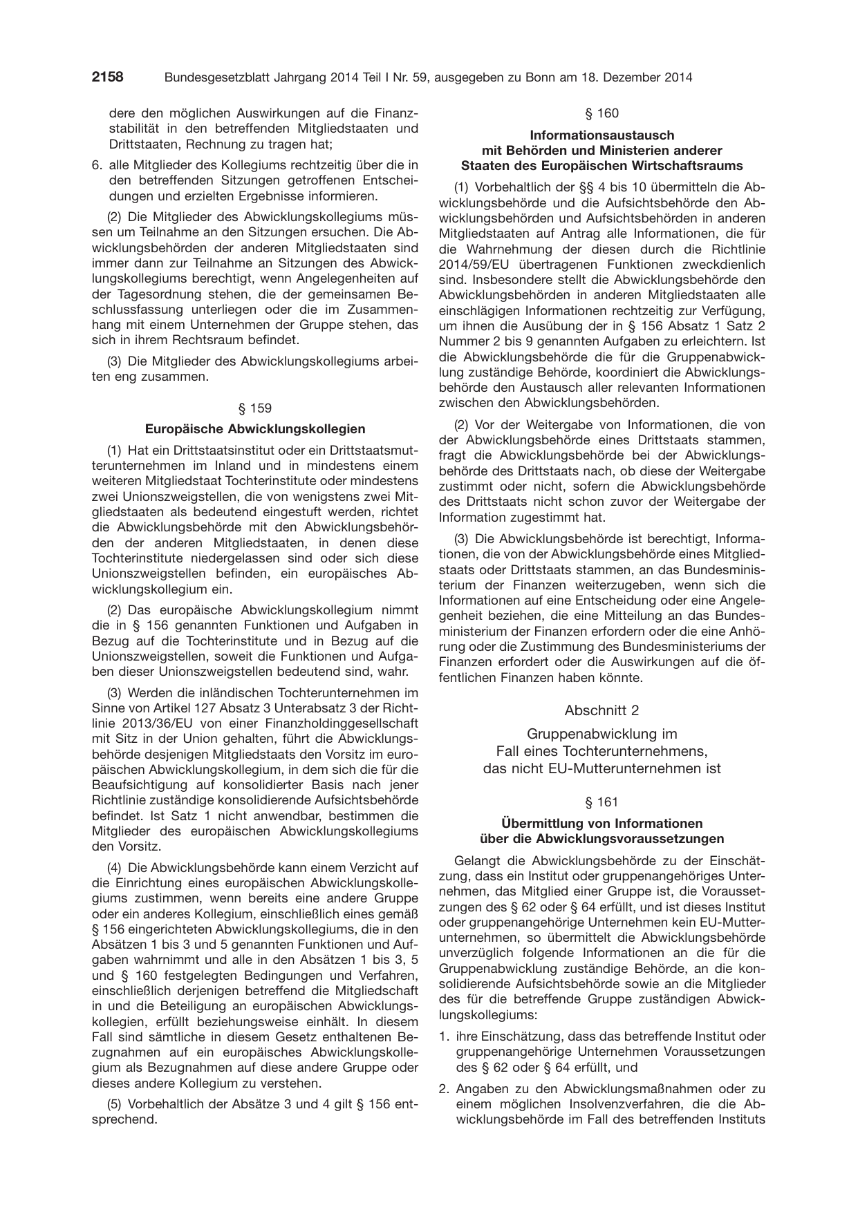 BGBl. 2014, Seite 2158 — Originalseite als Abbildung