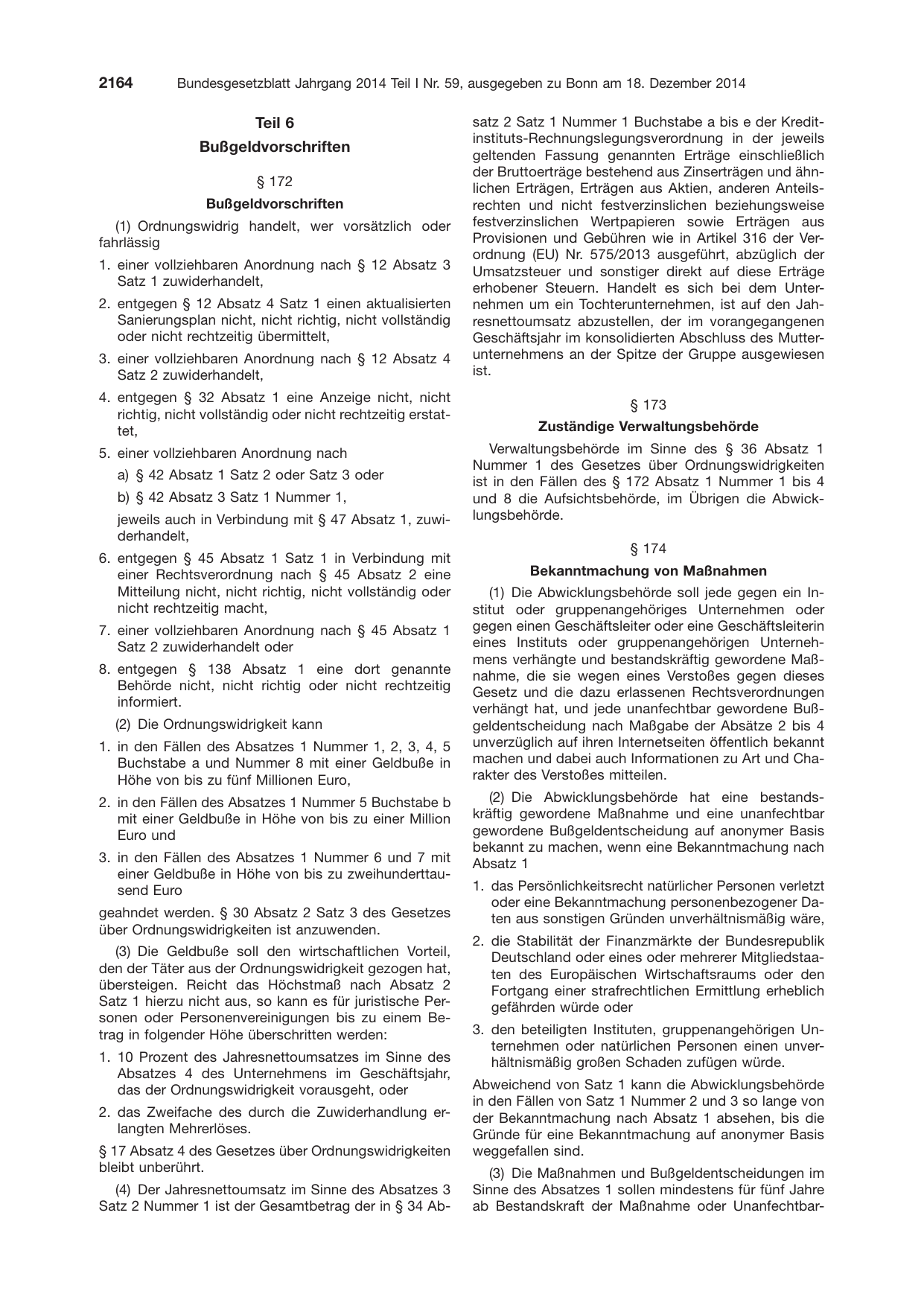 BGBl. 2014, Seite 2164 — Originalseite als Abbildung