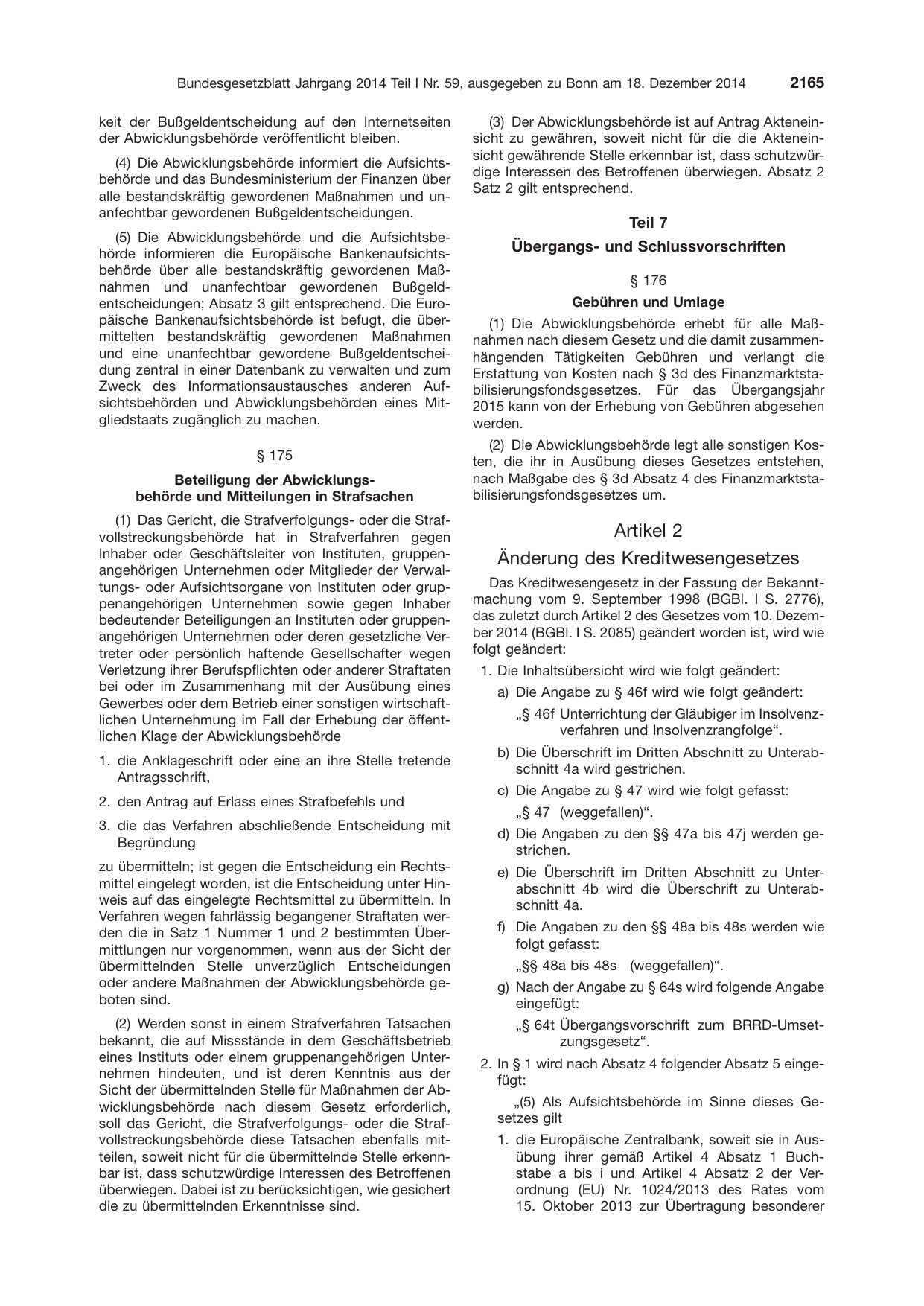 BGBl. 2014, Seite 2165 — Originalseite als Abbildung
