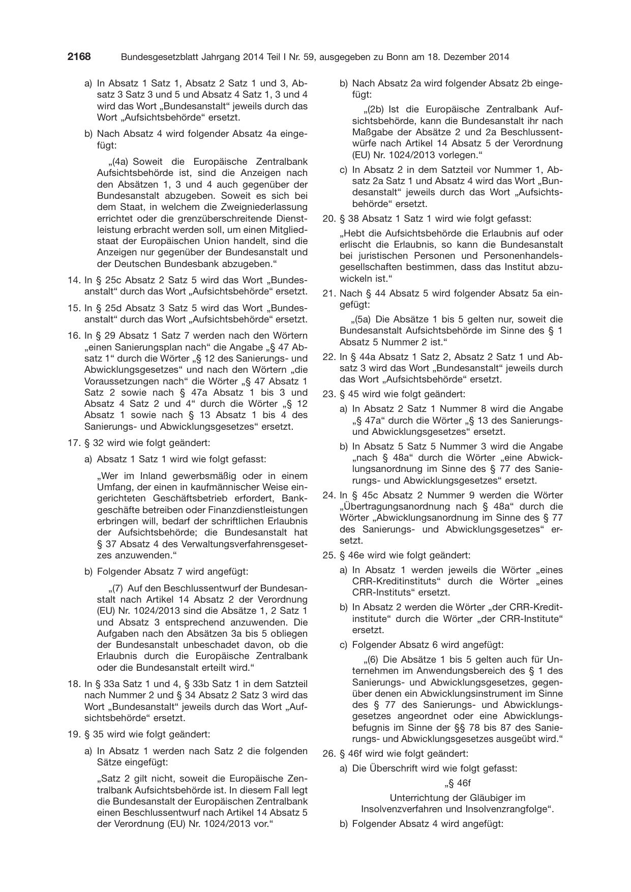 BGBl. 2014, Seite 2168 — Originalseite als Abbildung