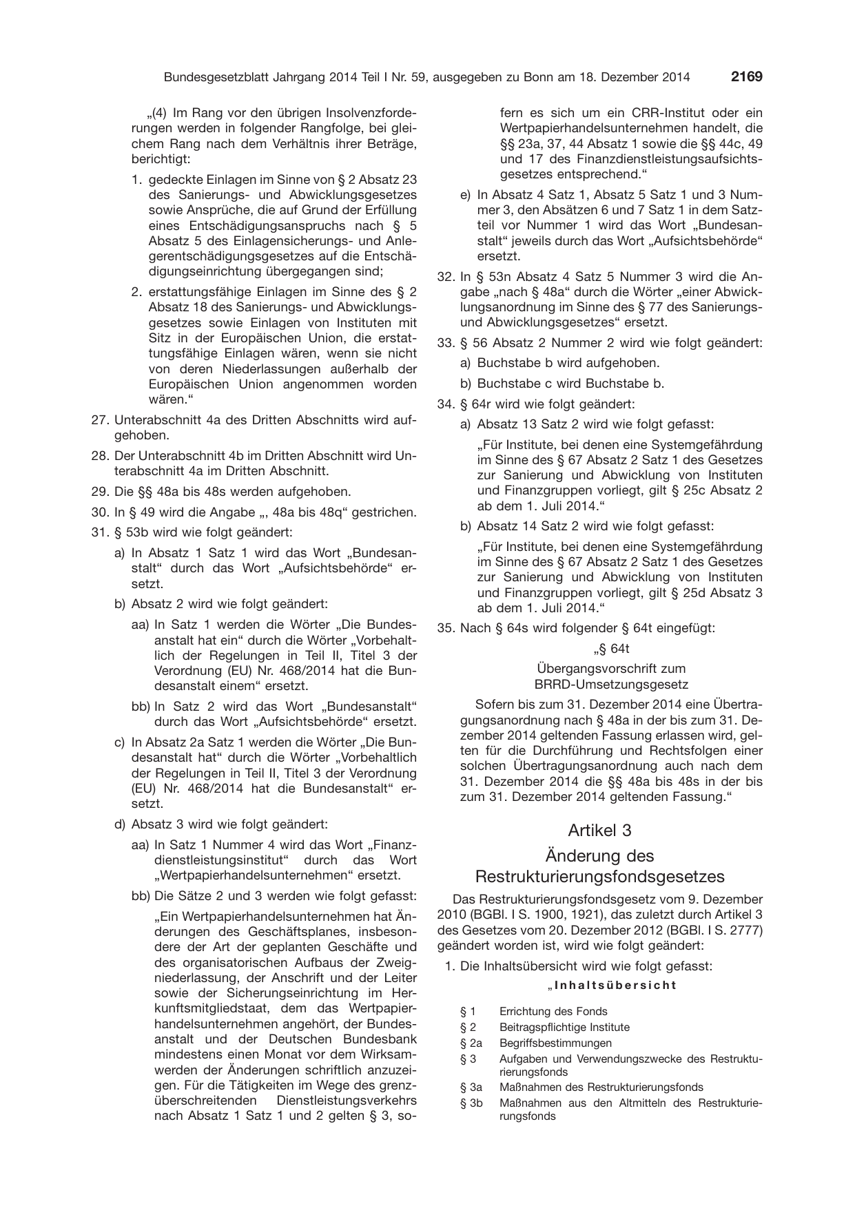BGBl. 2014, Seite 2169 — Originalseite als Abbildung
