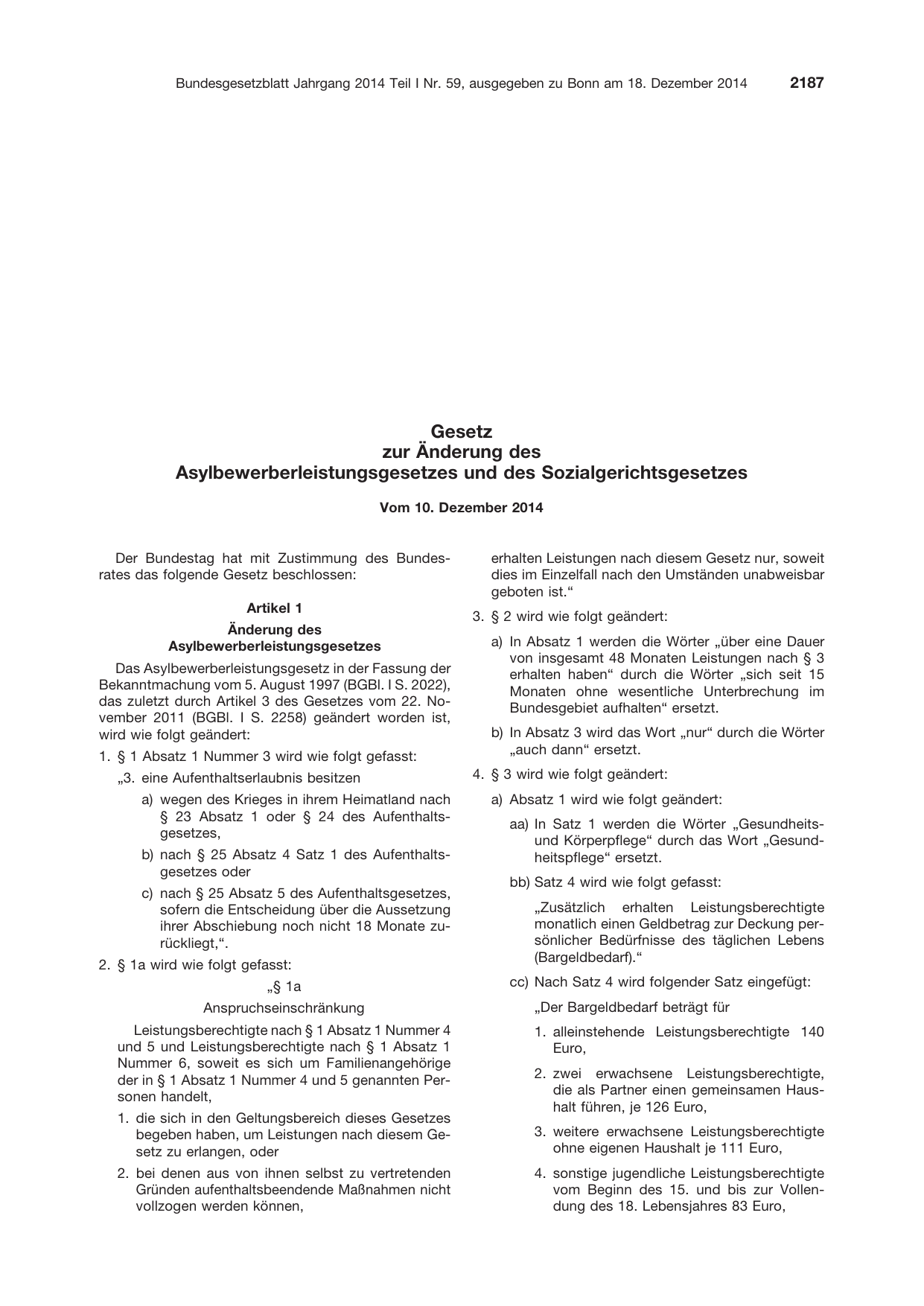 BGBl. 2014, Seite 2187 — Originalseite als Abbildung