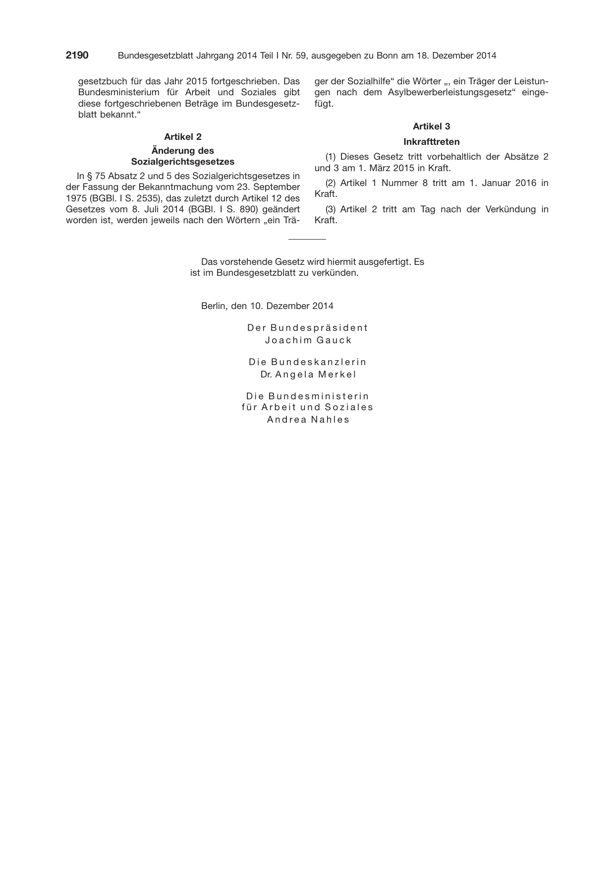 BGBl. 2014, Seite 2190 — Originalseite als Abbildung