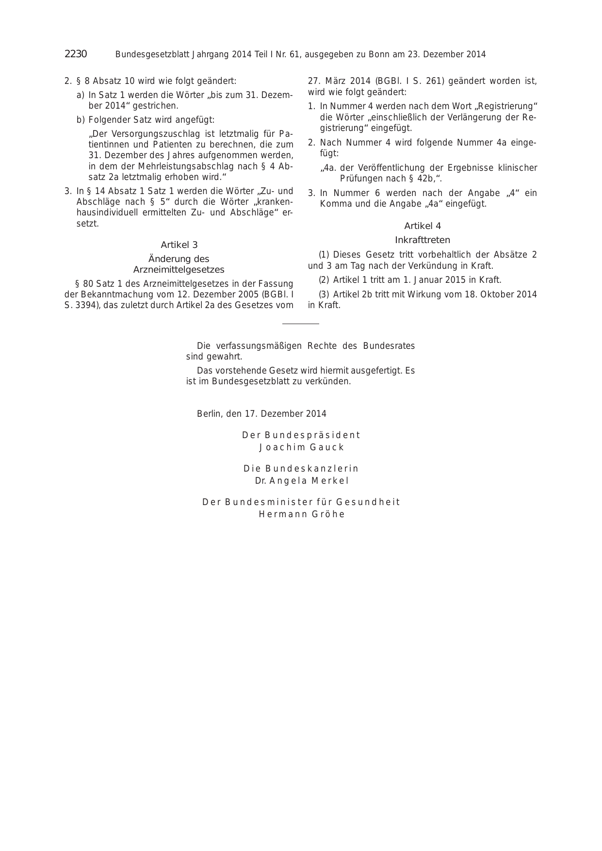 BGBl. 2014, Seite 2230 — Originalseite als Abbildung
