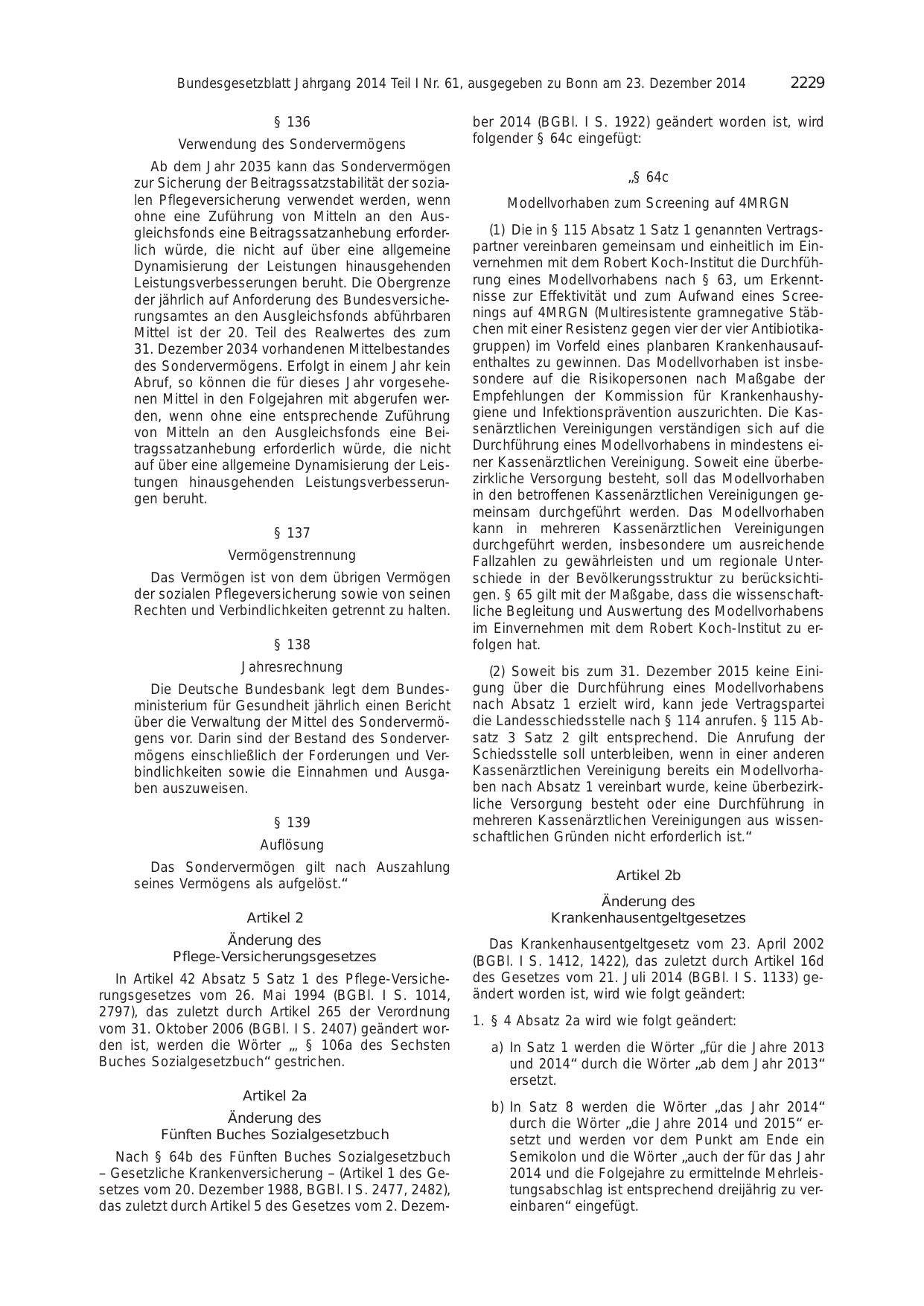 BGBl. 2014, Seite 2229 — Originalseite als Abbildung