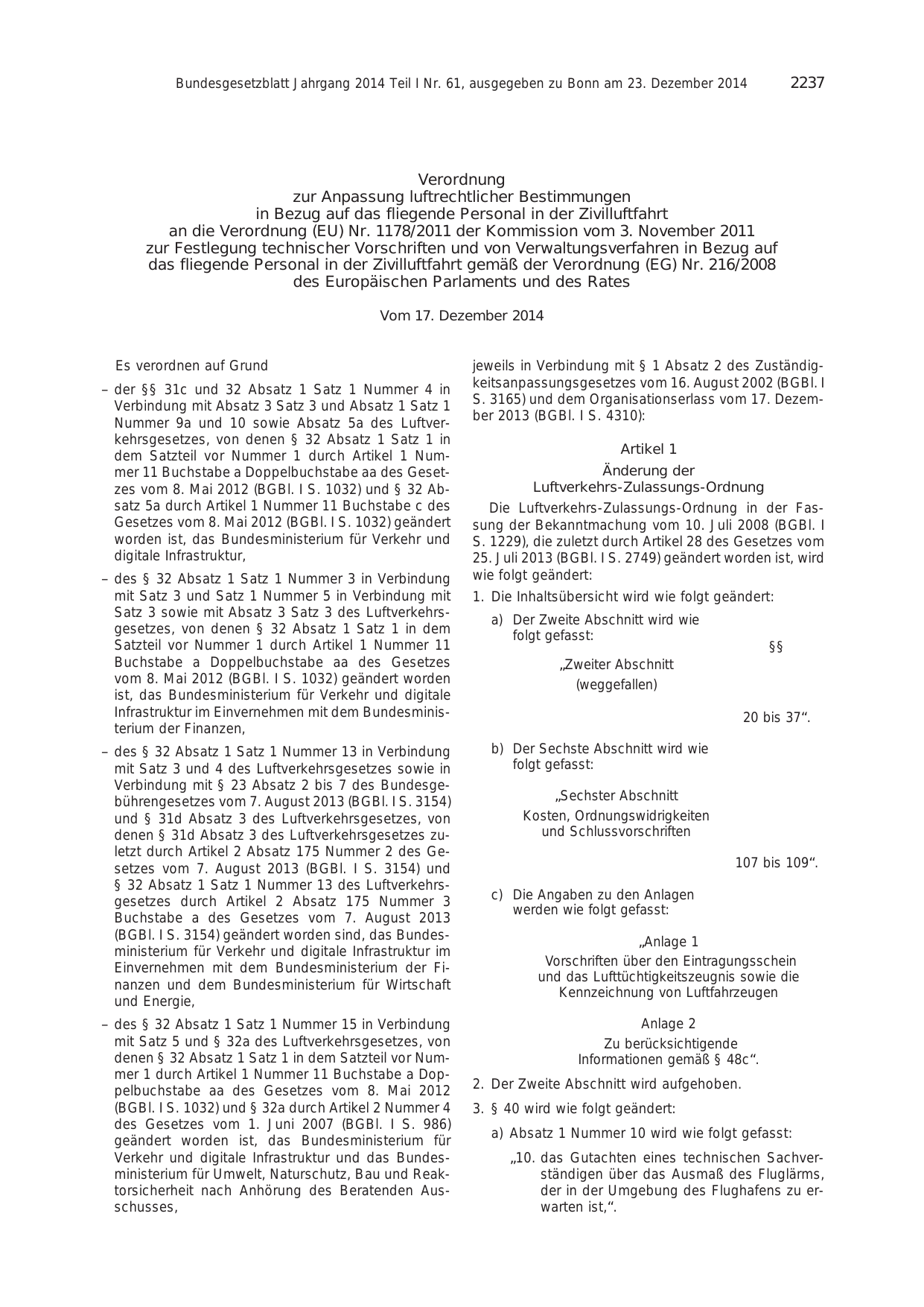 BGBl. 2014, Seite 2237 — Originalseite als Abbildung