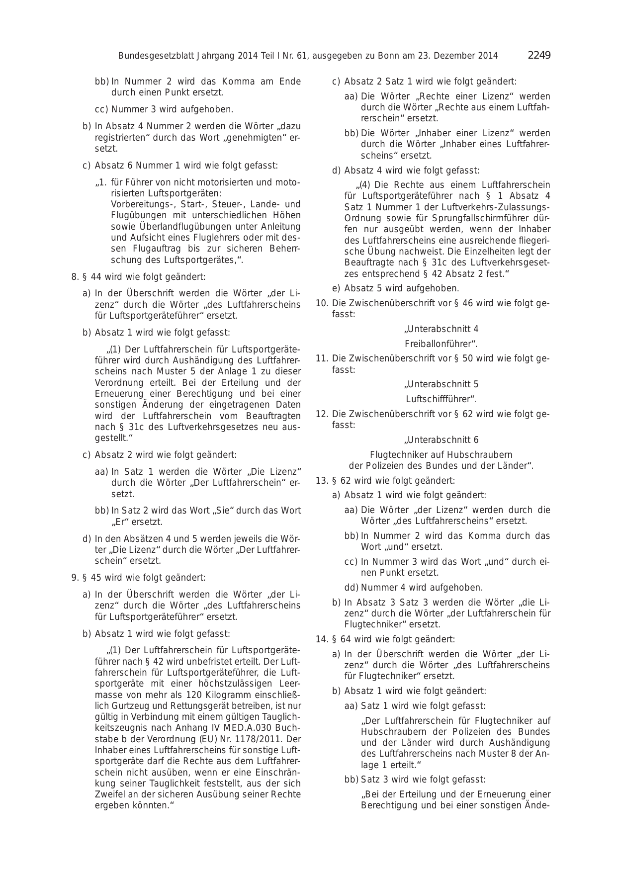 BGBl. 2014, Seite 2249 — Originalseite als Abbildung