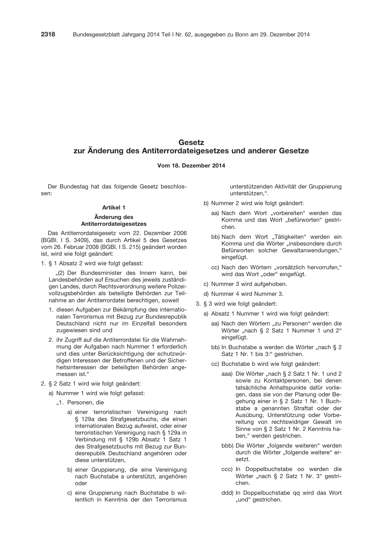 BGBl. 2014, Seite 2318 — Originalseite als Abbildung