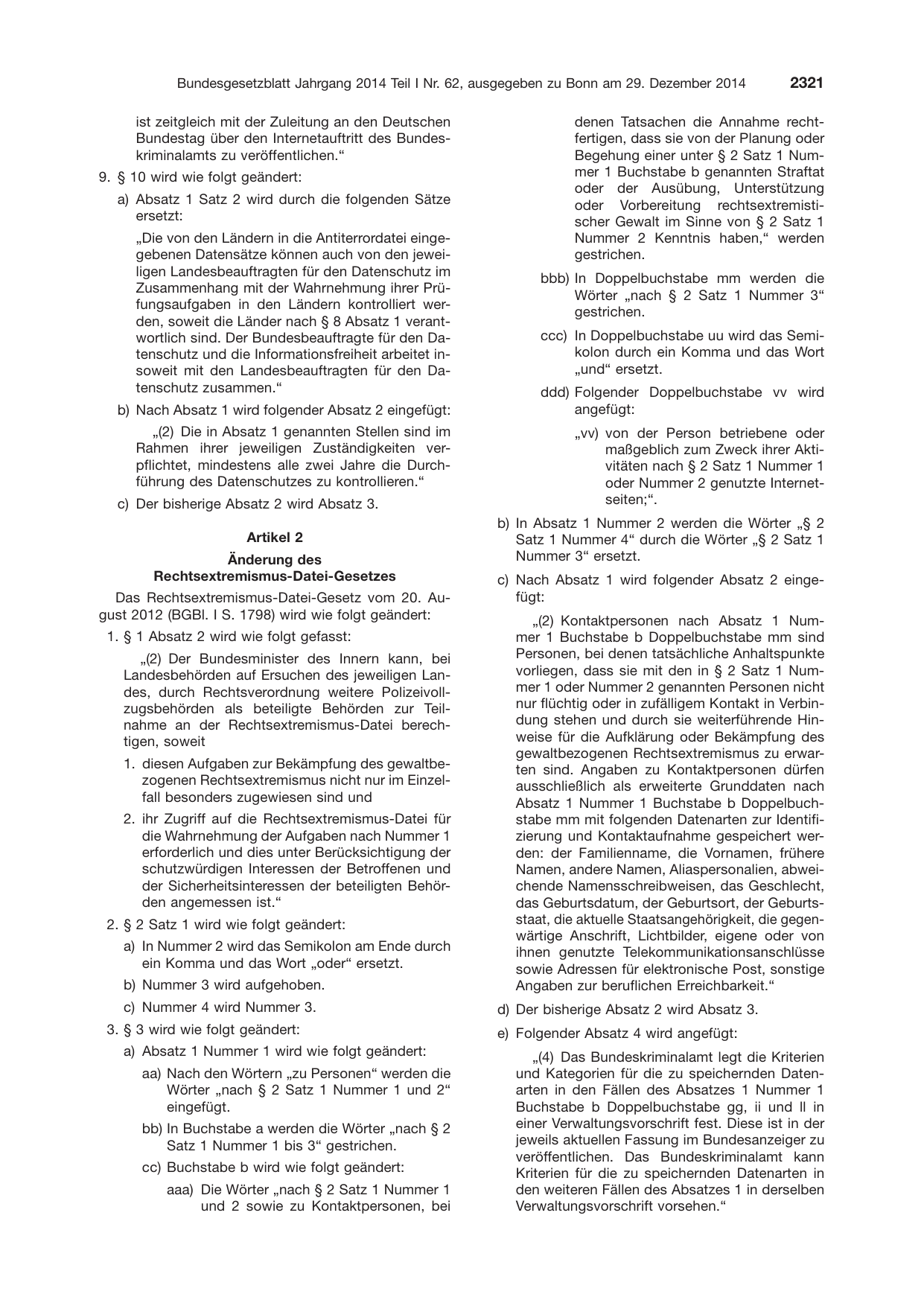 BGBl. 2014, Seite 2321 — Originalseite als Abbildung