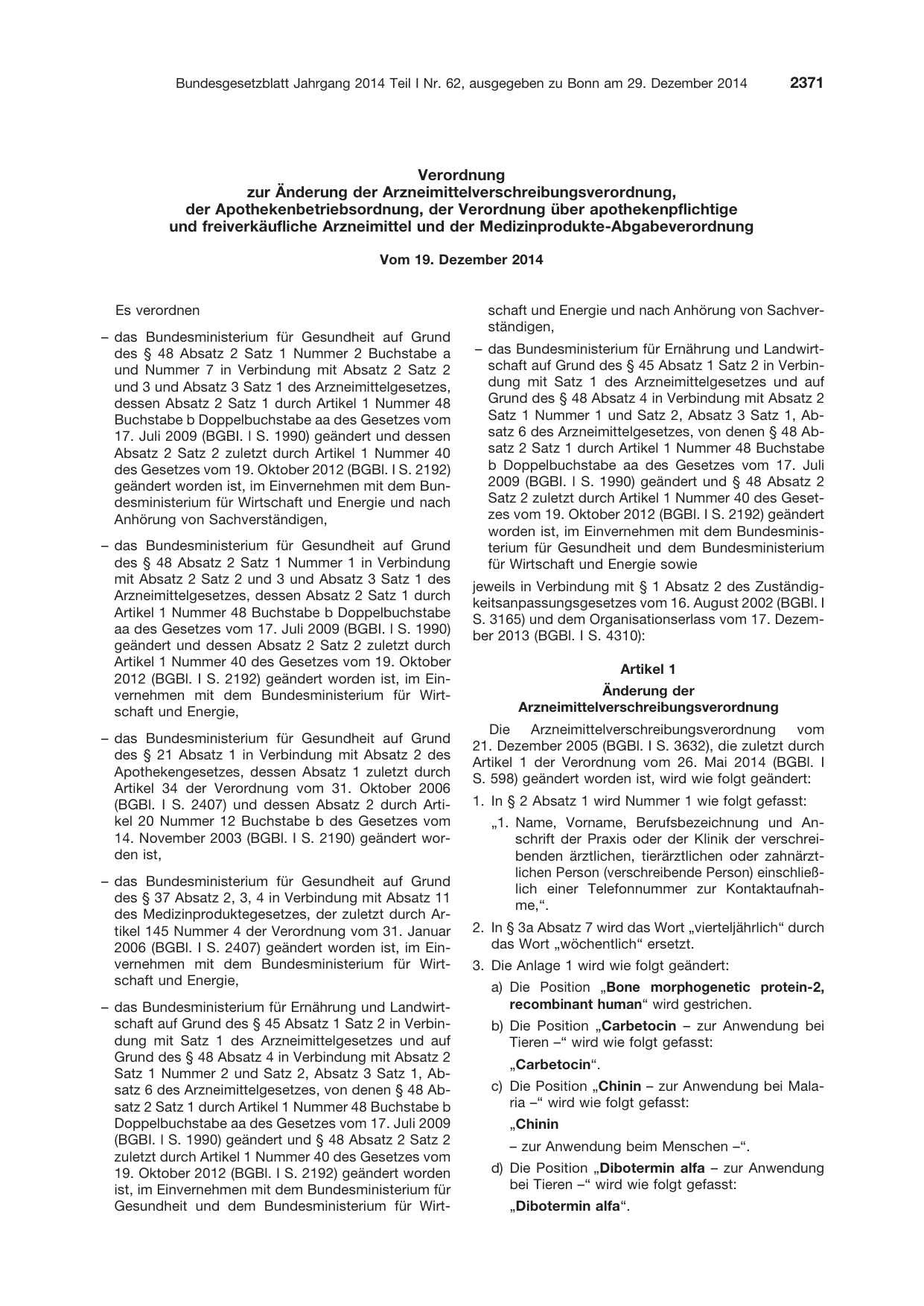 BGBl. 2014, Seite 2371 — Originalseite als Abbildung