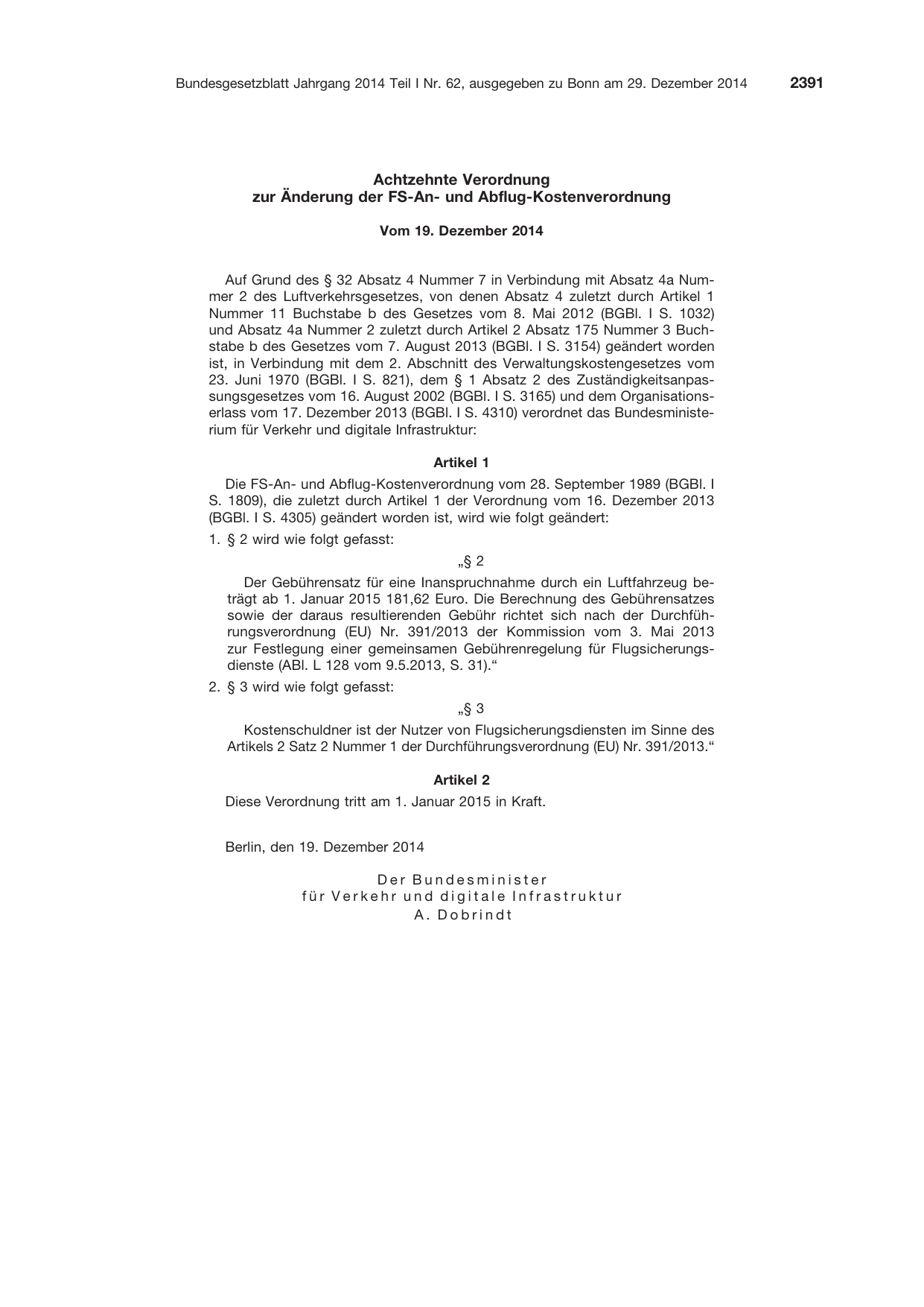 BGBl. 2014, Seite 2391 — Originalseite als Abbildung