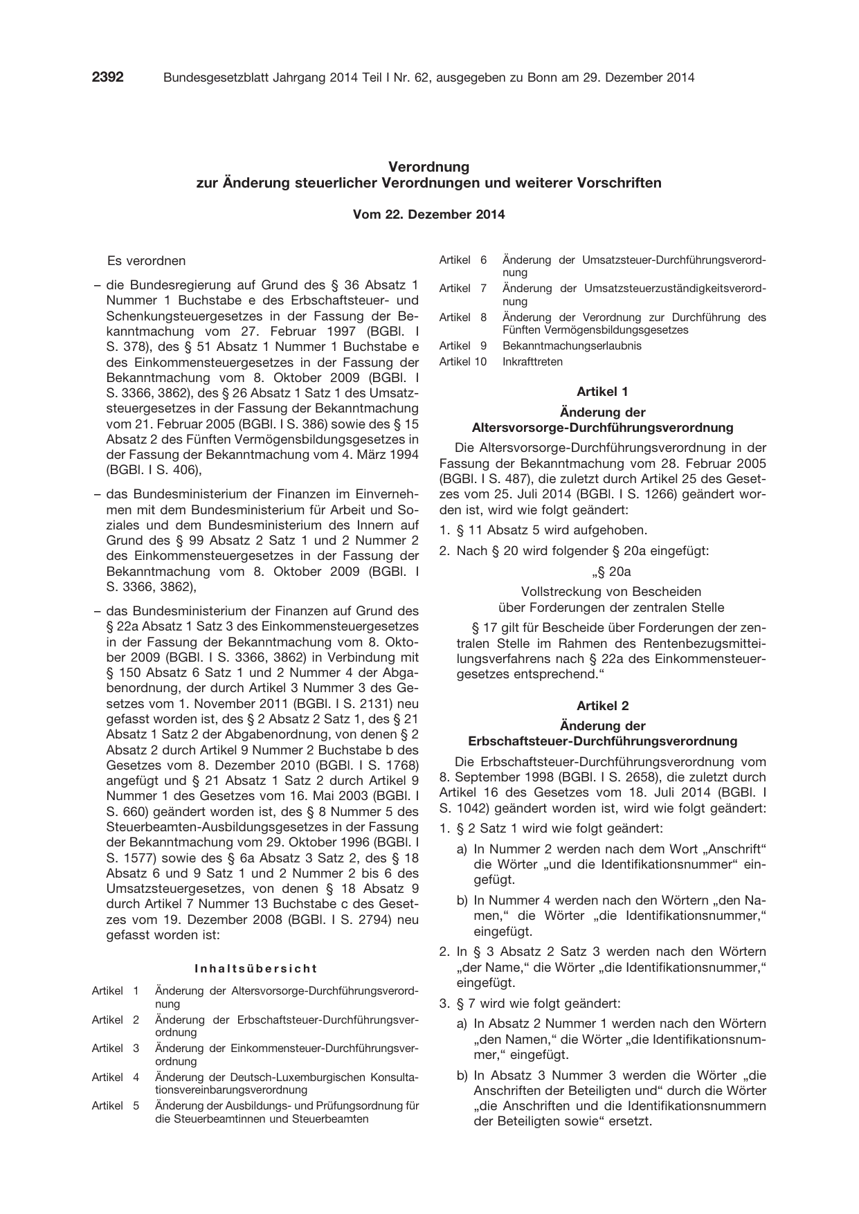 BGBl. 2014, Seite 2392 — Originalseite als Abbildung