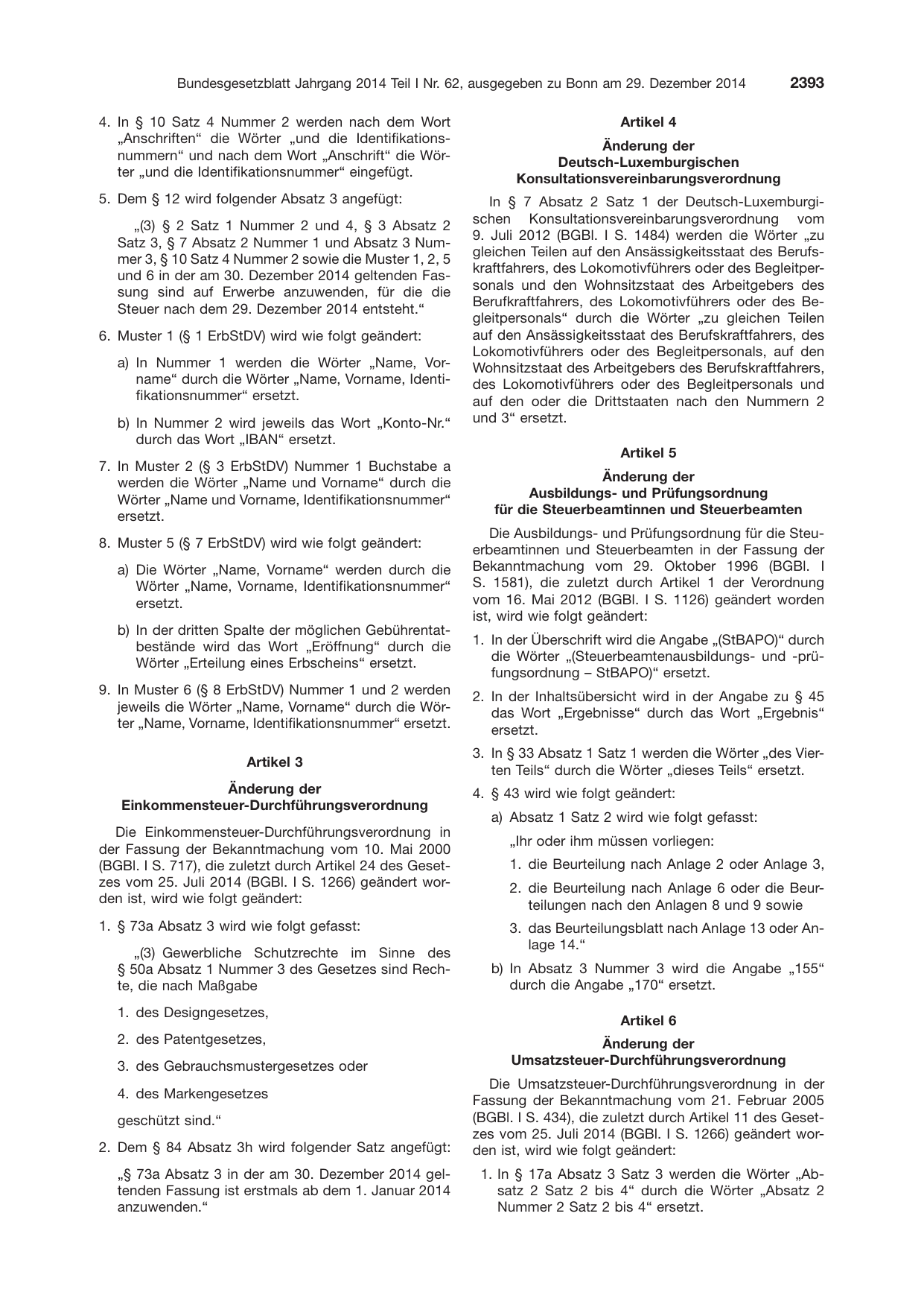 BGBl. 2014, Seite 2393 — Originalseite als Abbildung