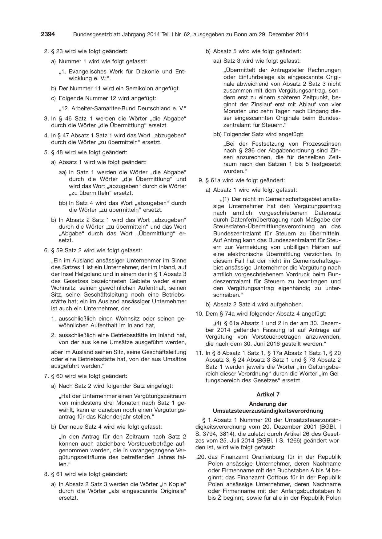 BGBl. 2014, Seite 2394 — Originalseite als Abbildung