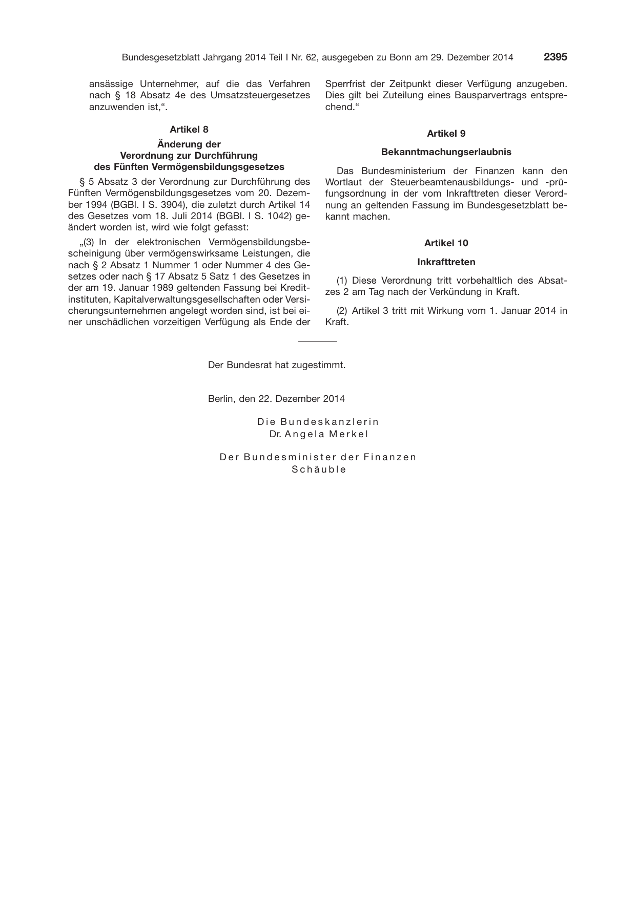 BGBl. 2014, Seite 2395 — Originalseite als Abbildung