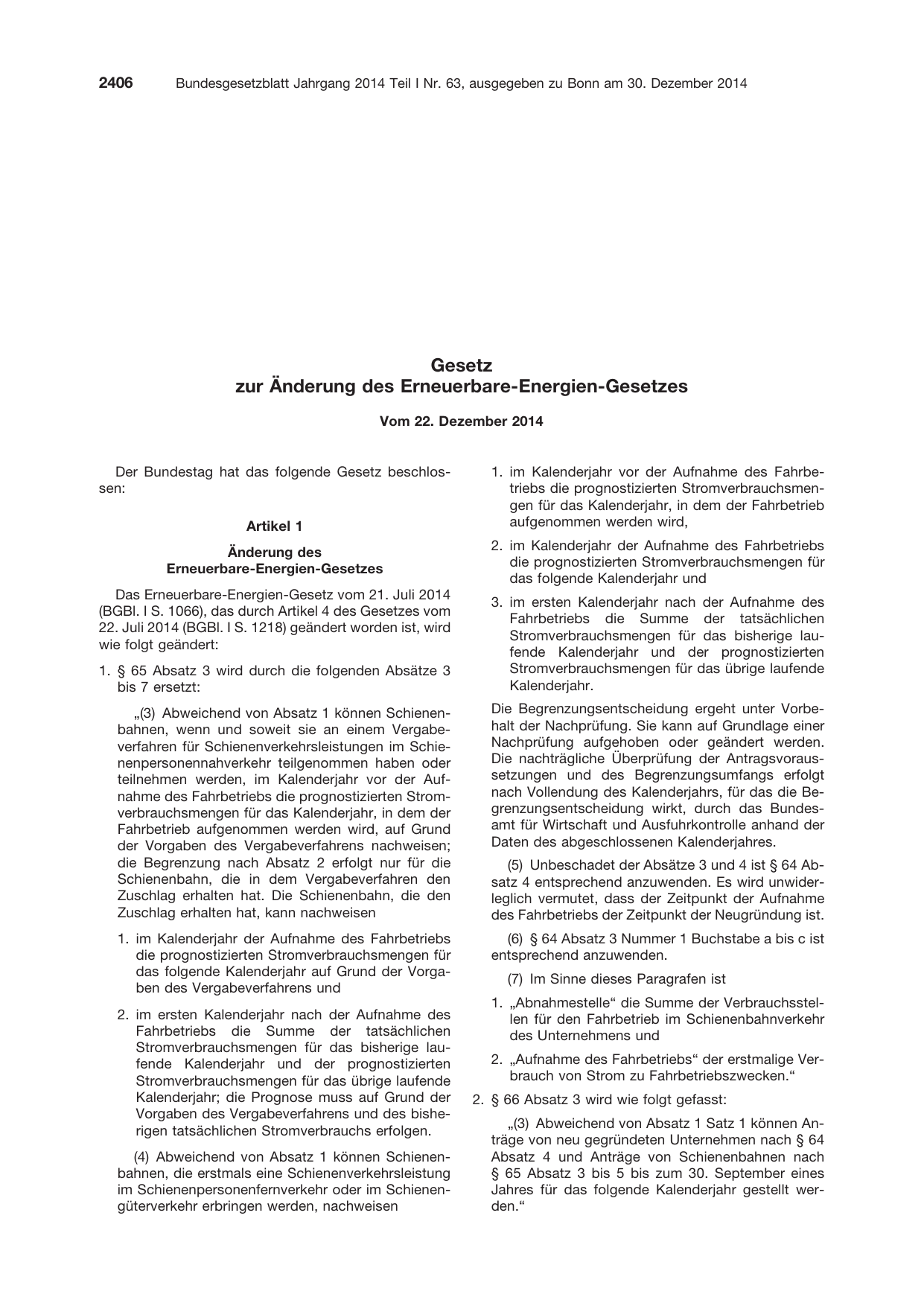 BGBl. 2014, Seite 2406 — Originalseite als Abbildung