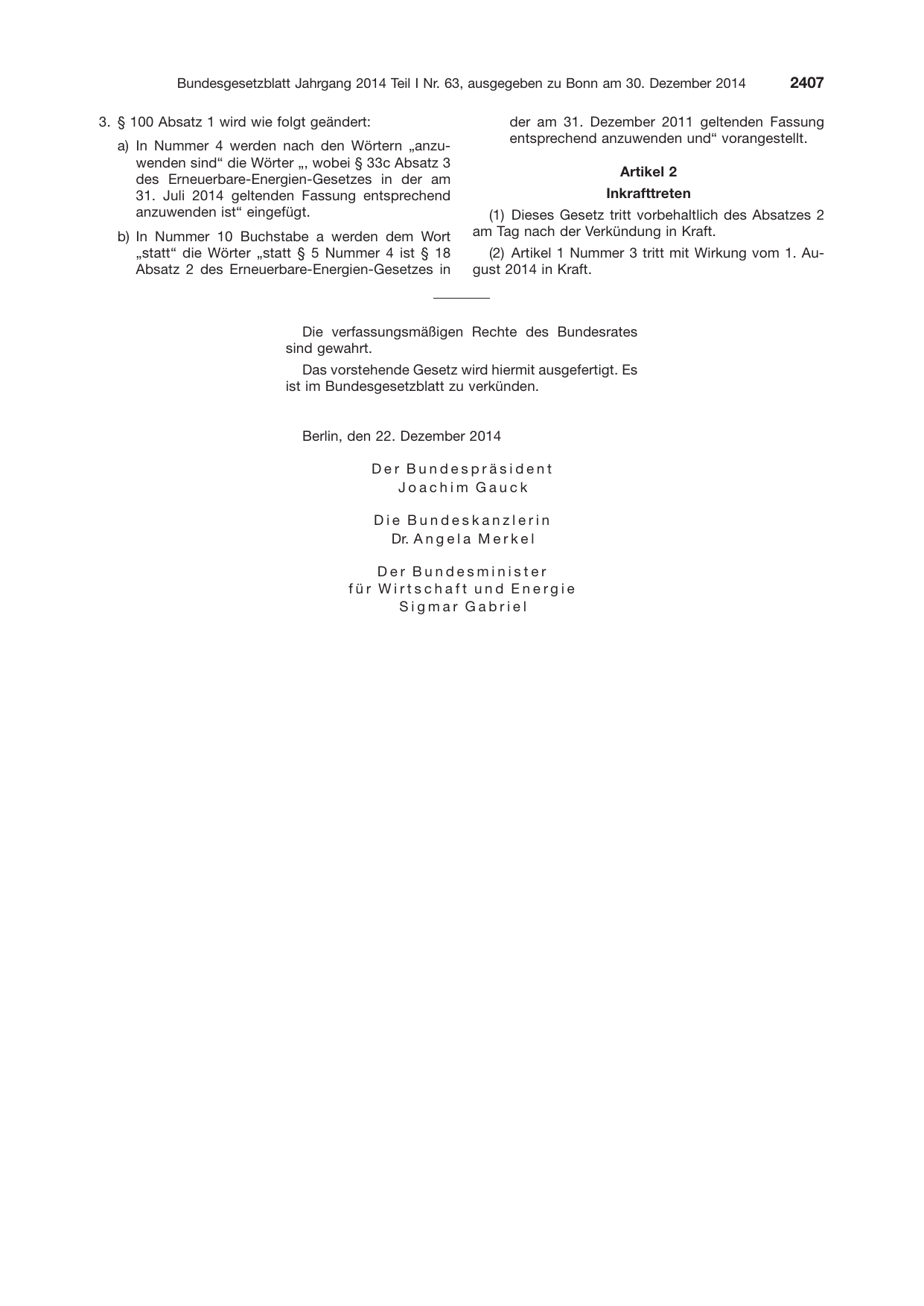 BGBl. 2014, Seite 2407 — Originalseite als Abbildung