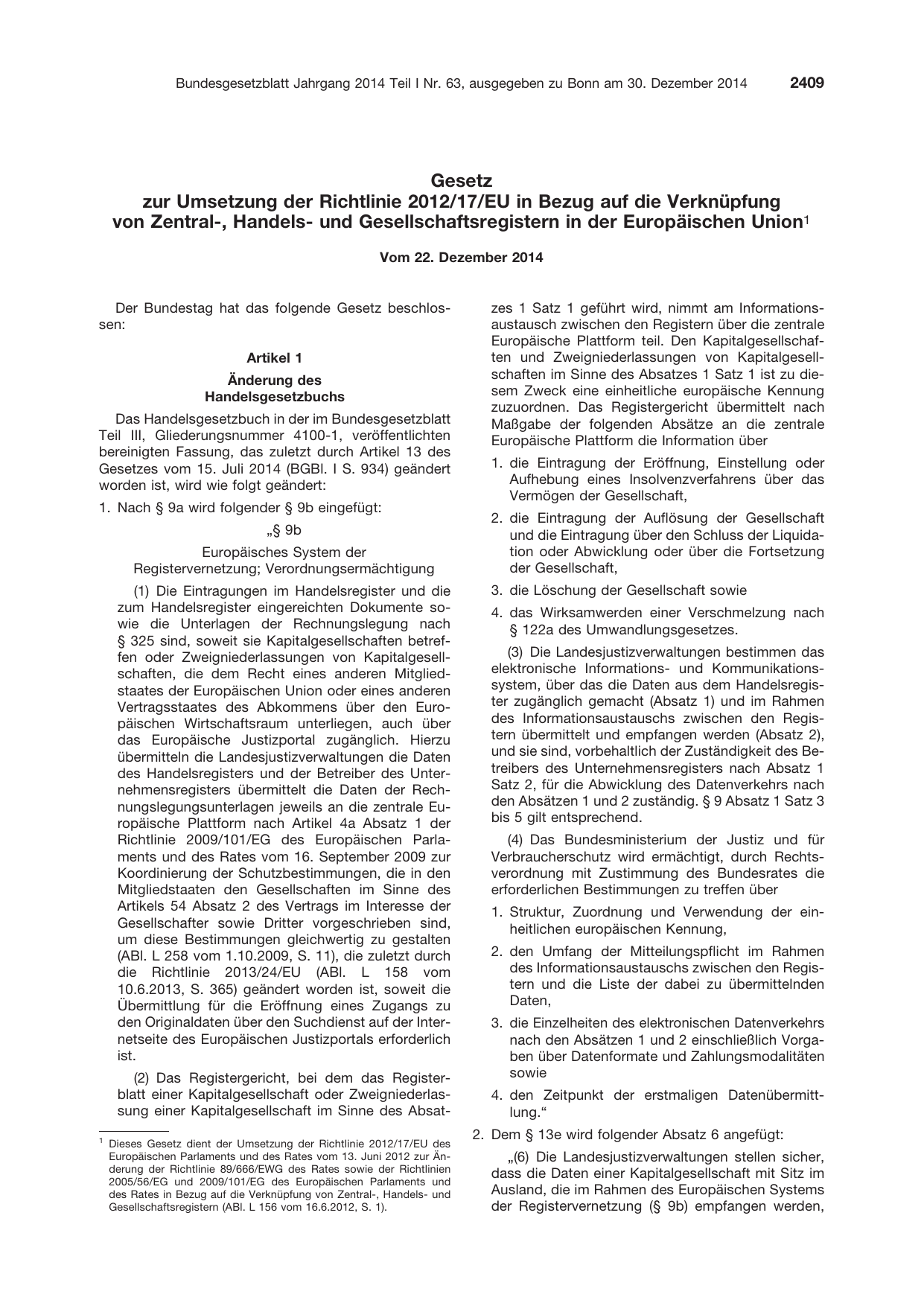 BGBl. 2014, Seite 2409 — Originalseite als Abbildung