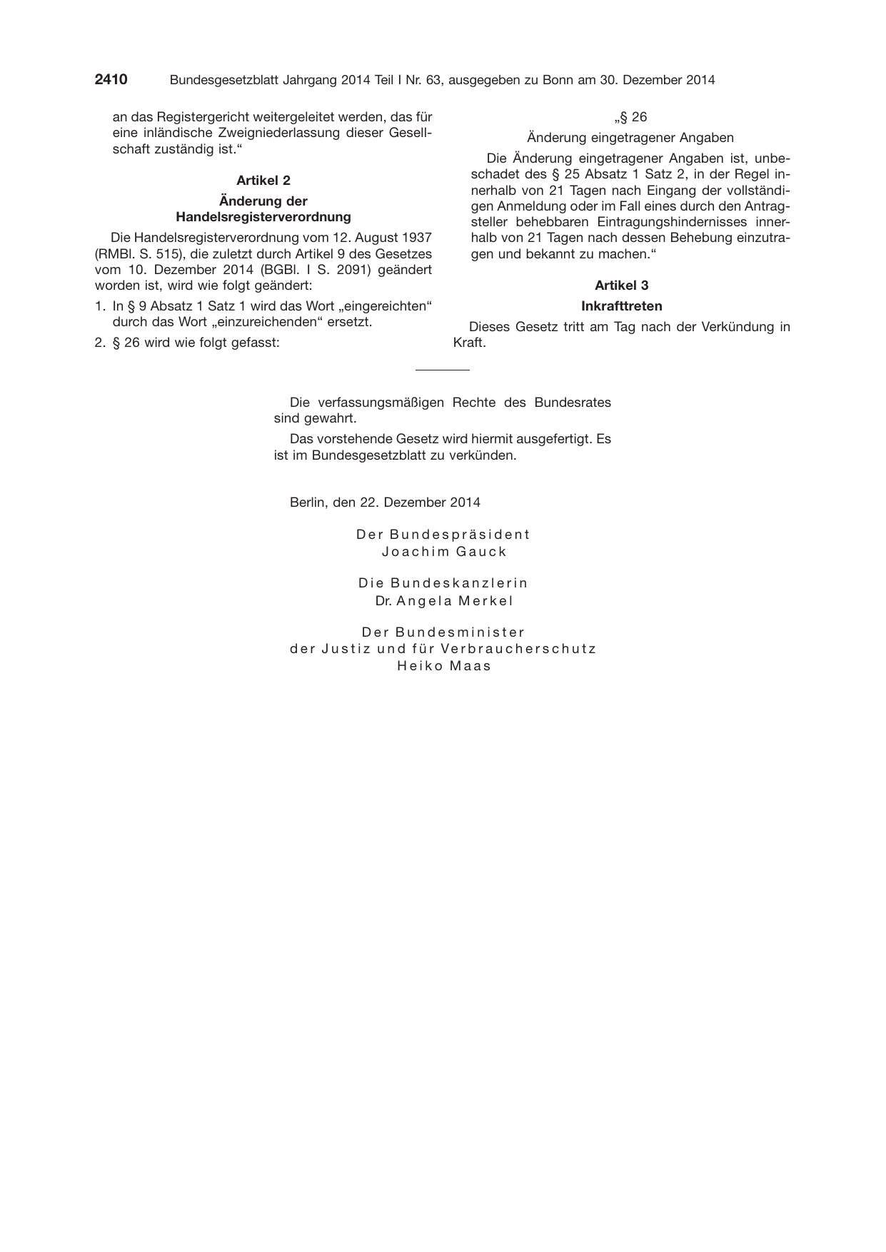 BGBl. 2014, Seite 2410 — Originalseite als Abbildung