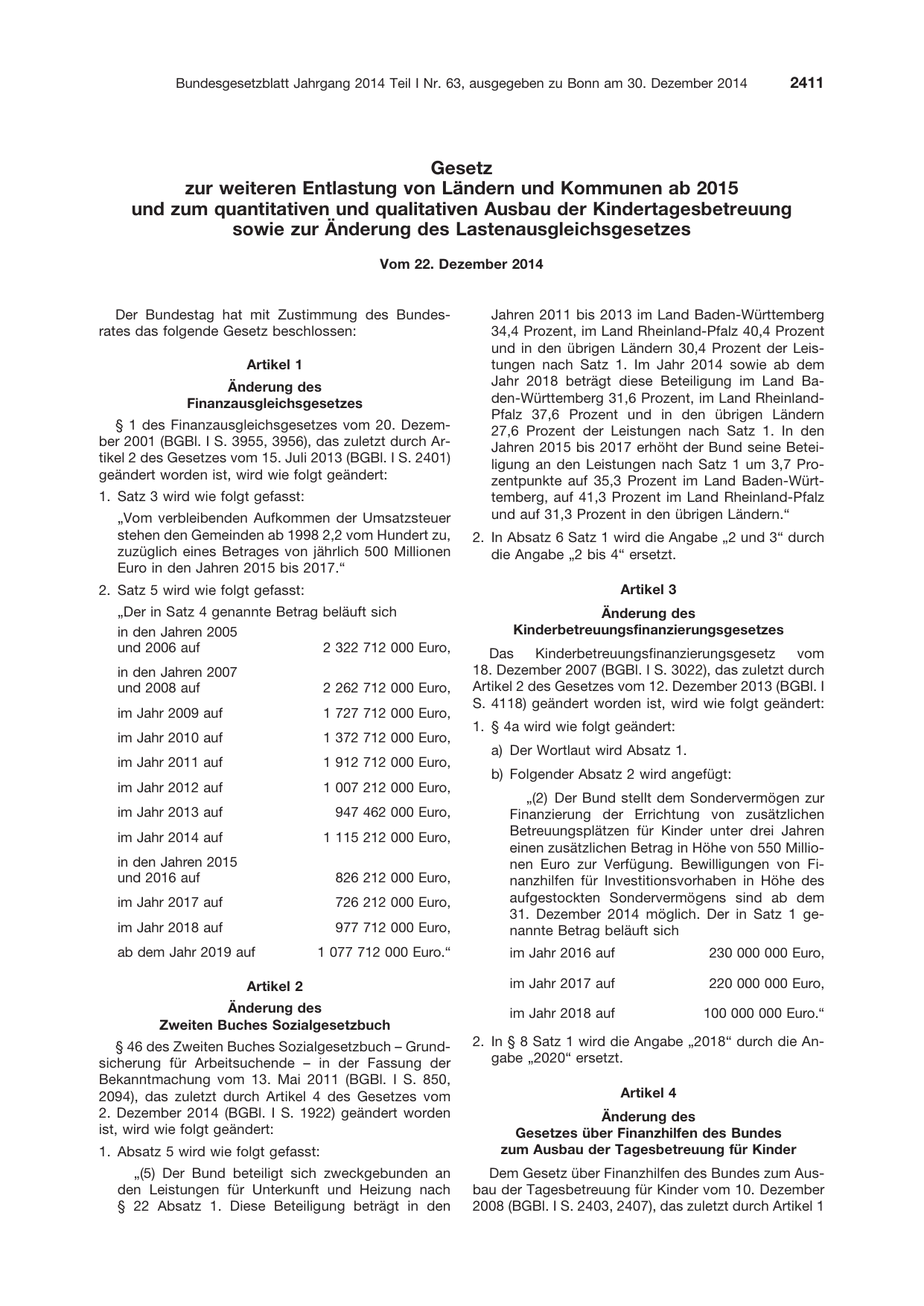 BGBl. 2014, Seite 2411 — Originalseite als Abbildung