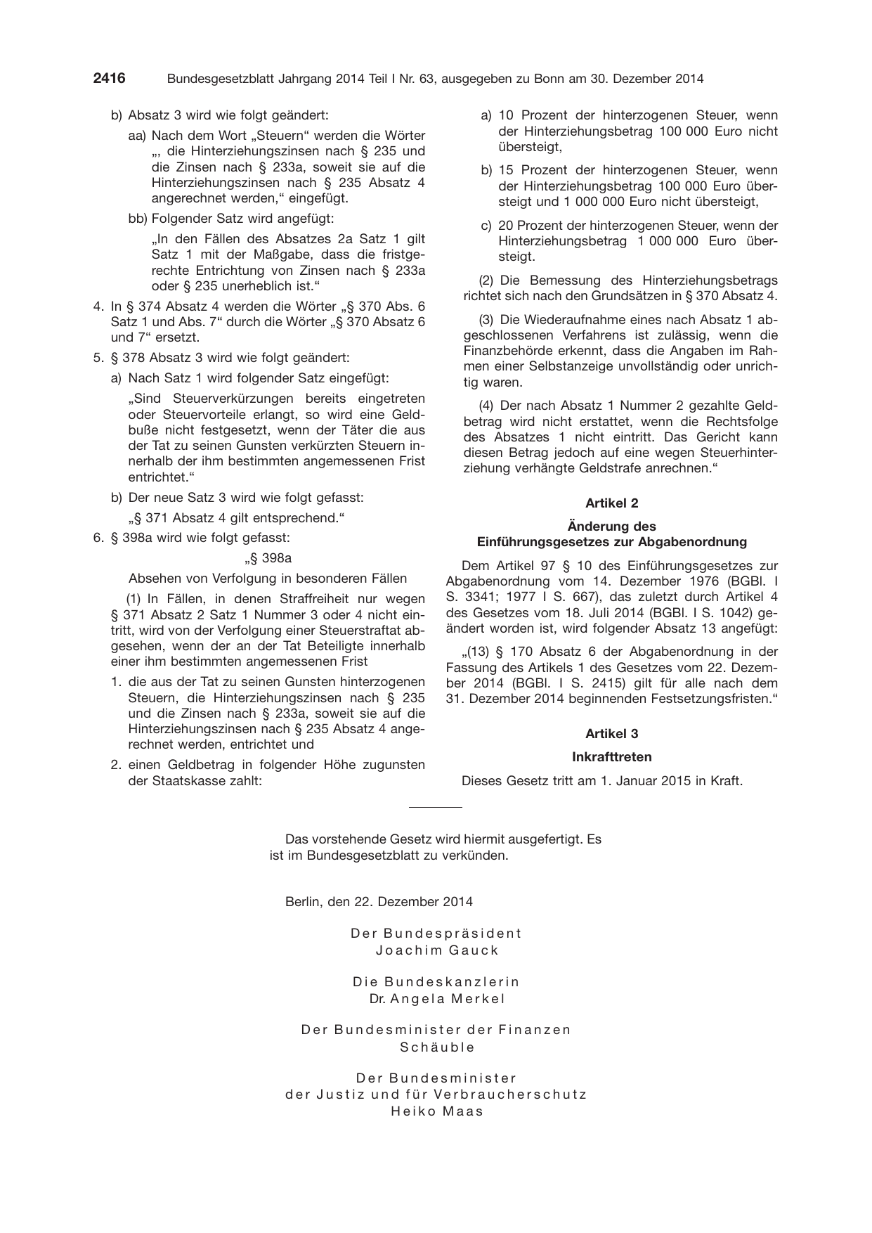 BGBl. 2014, Seite 2416 — Originalseite als Abbildung