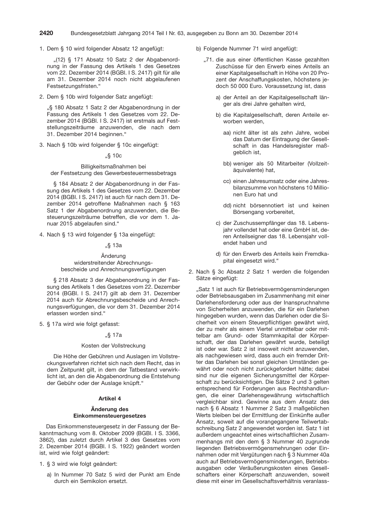 BGBl. 2014, Seite 2420 — Originalseite als Abbildung