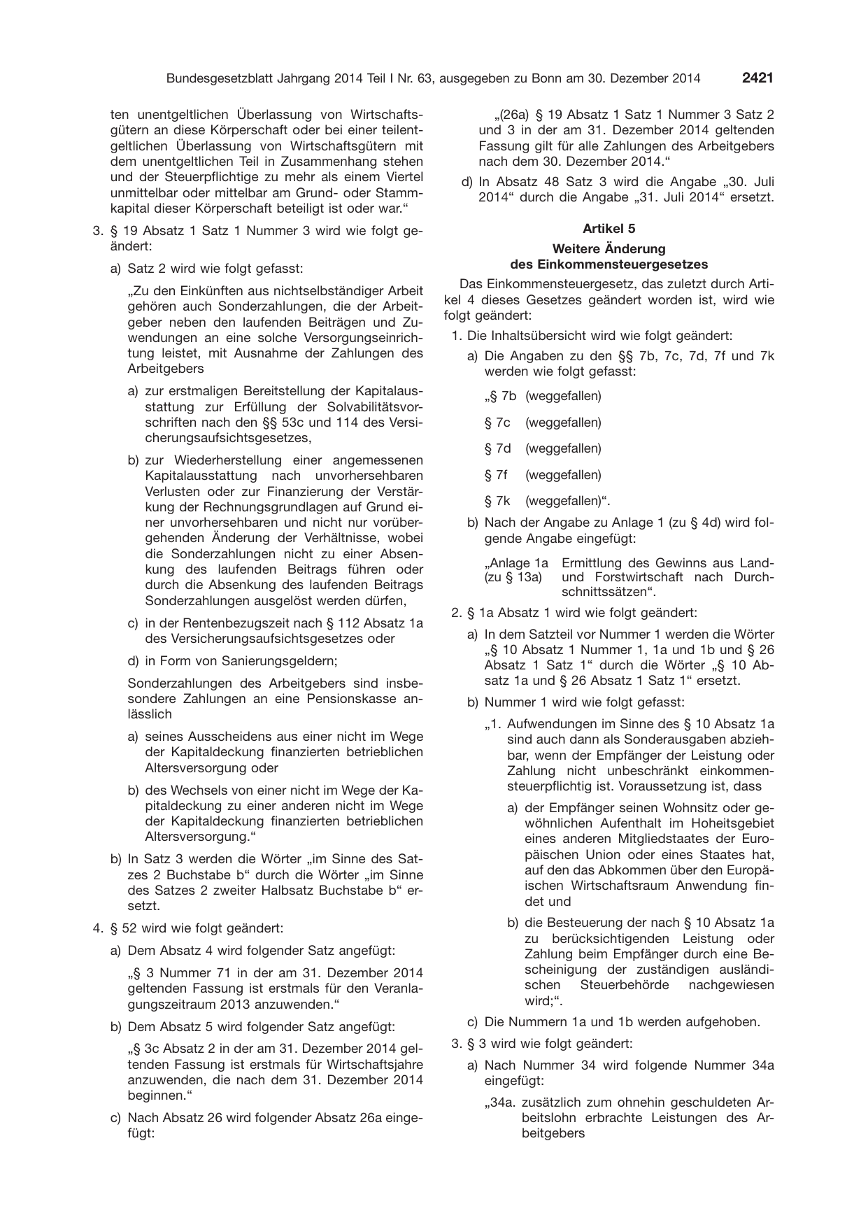 BGBl. 2014, Seite 2421 — Originalseite als Abbildung