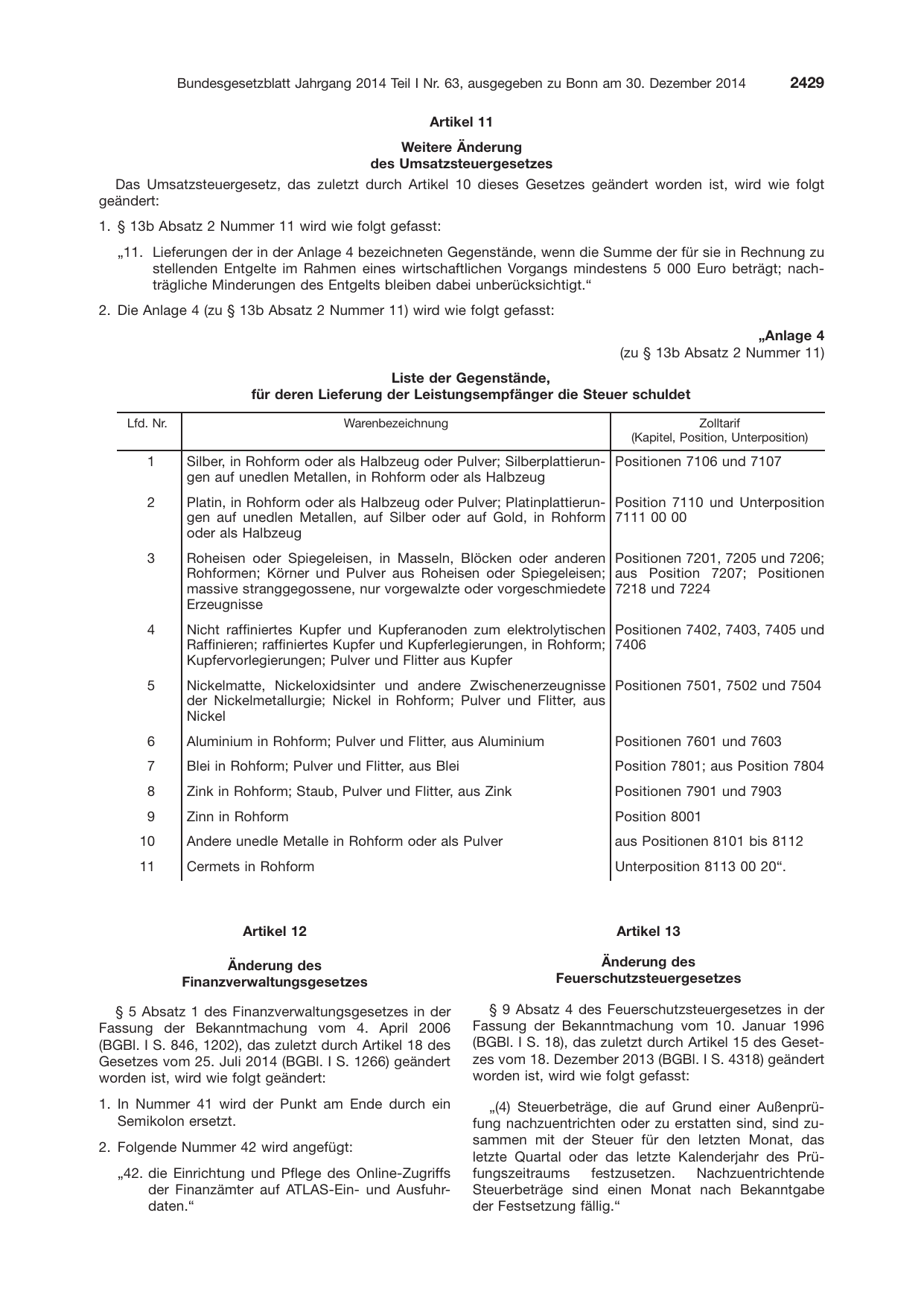 BGBl. 2014, Seite 2429 — Originalseite als Abbildung