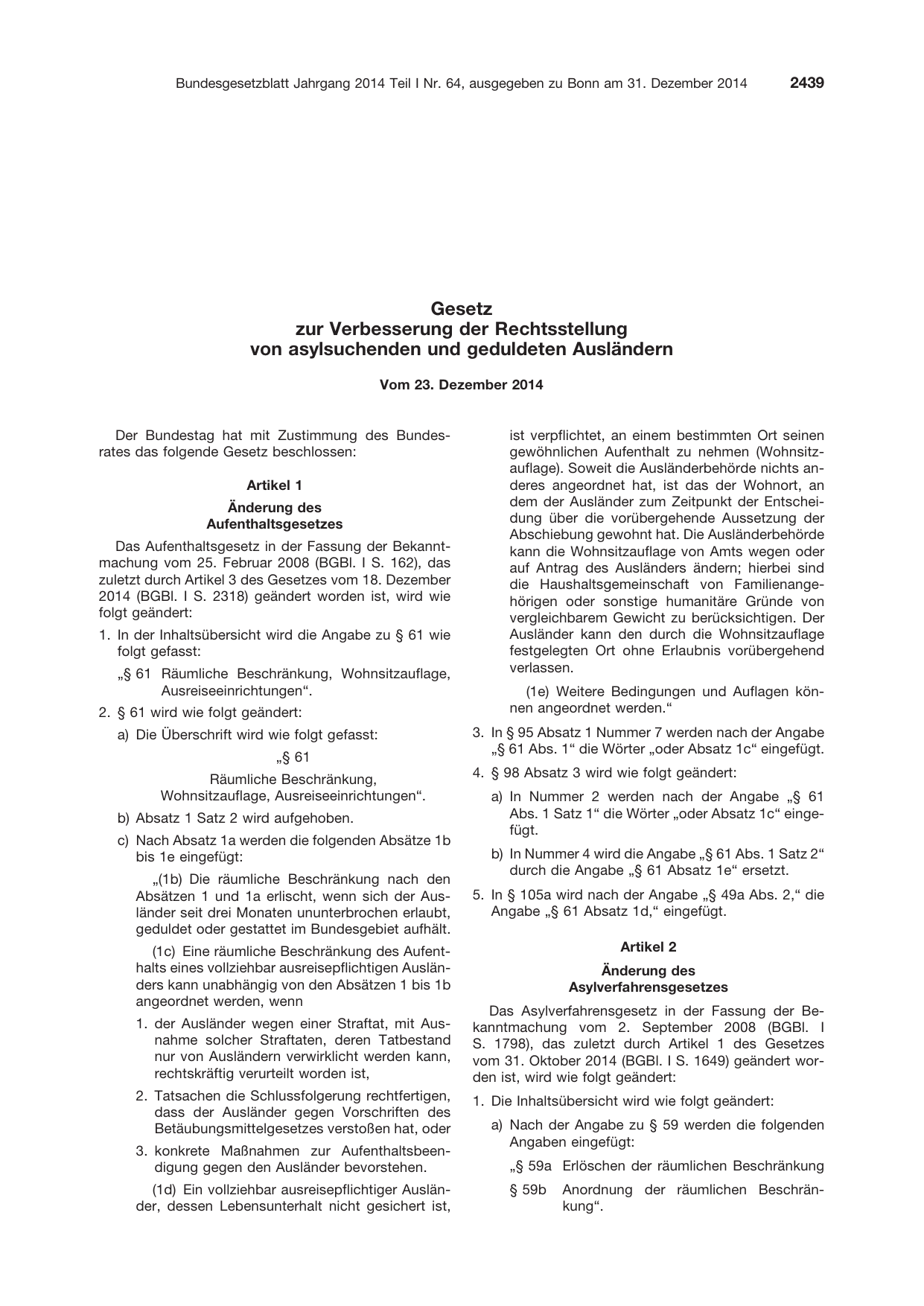 BGBl. 2014, Seite 2439 — Originalseite als Abbildung