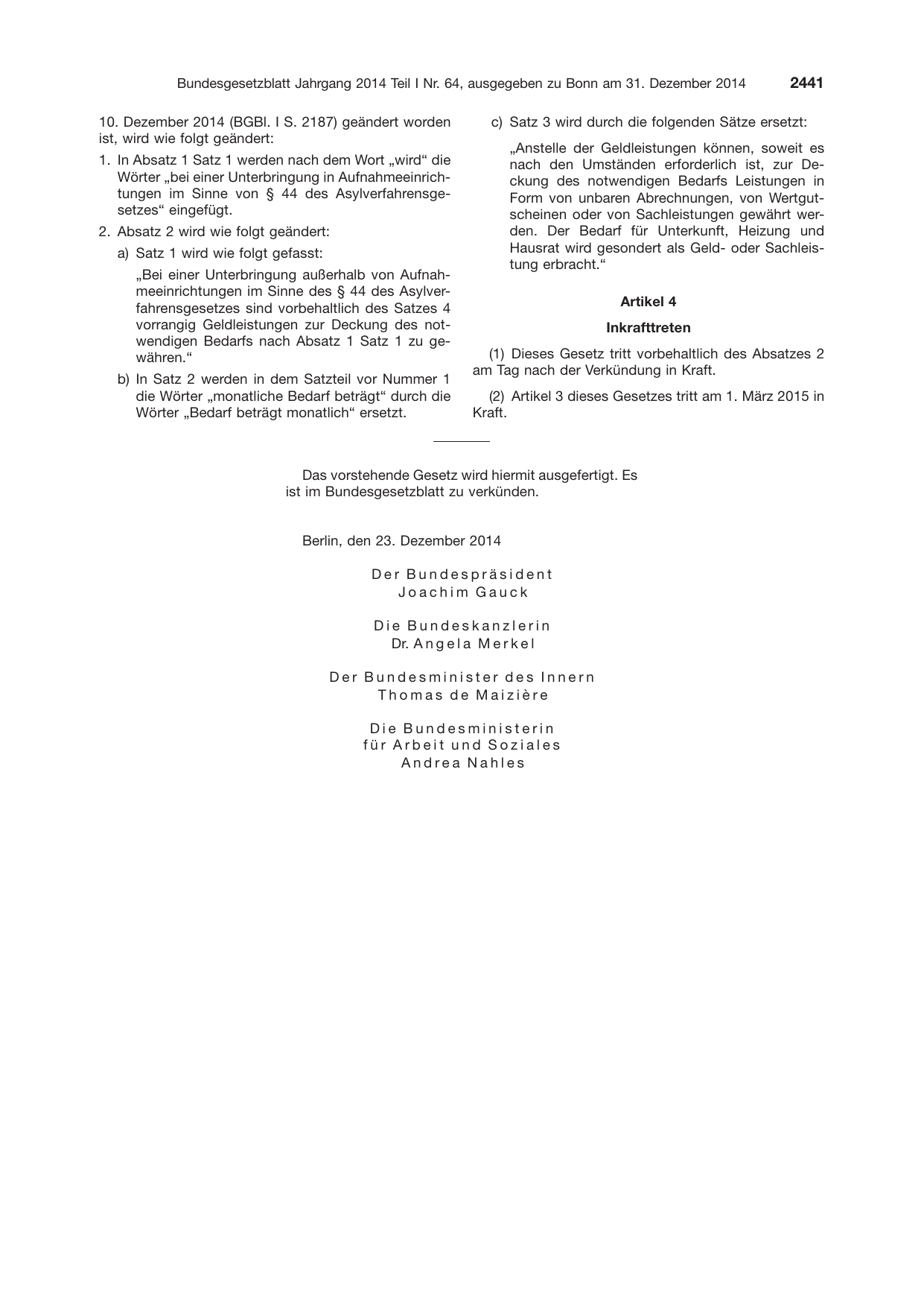 BGBl. 2014, Seite 2441 — Originalseite als Abbildung