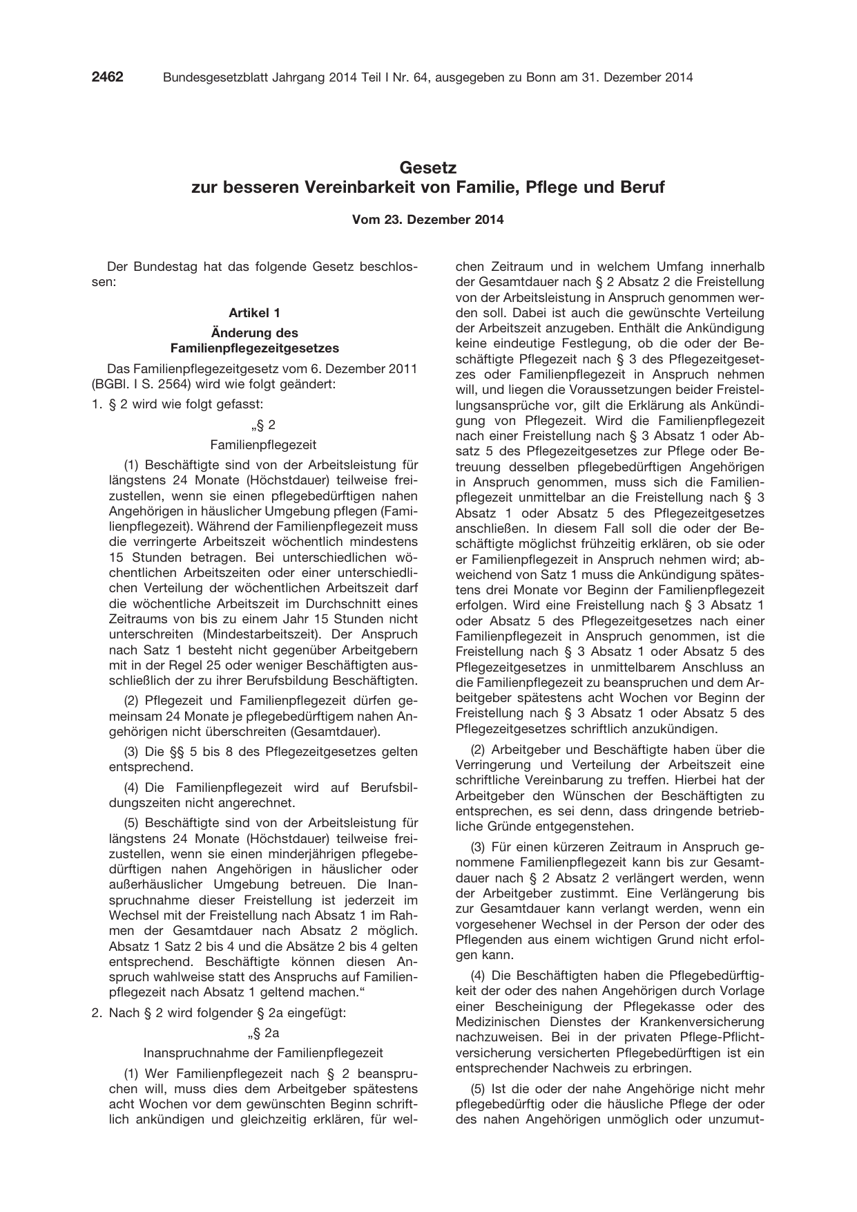 BGBl. 2014, Seite 2462 — Originalseite als Abbildung