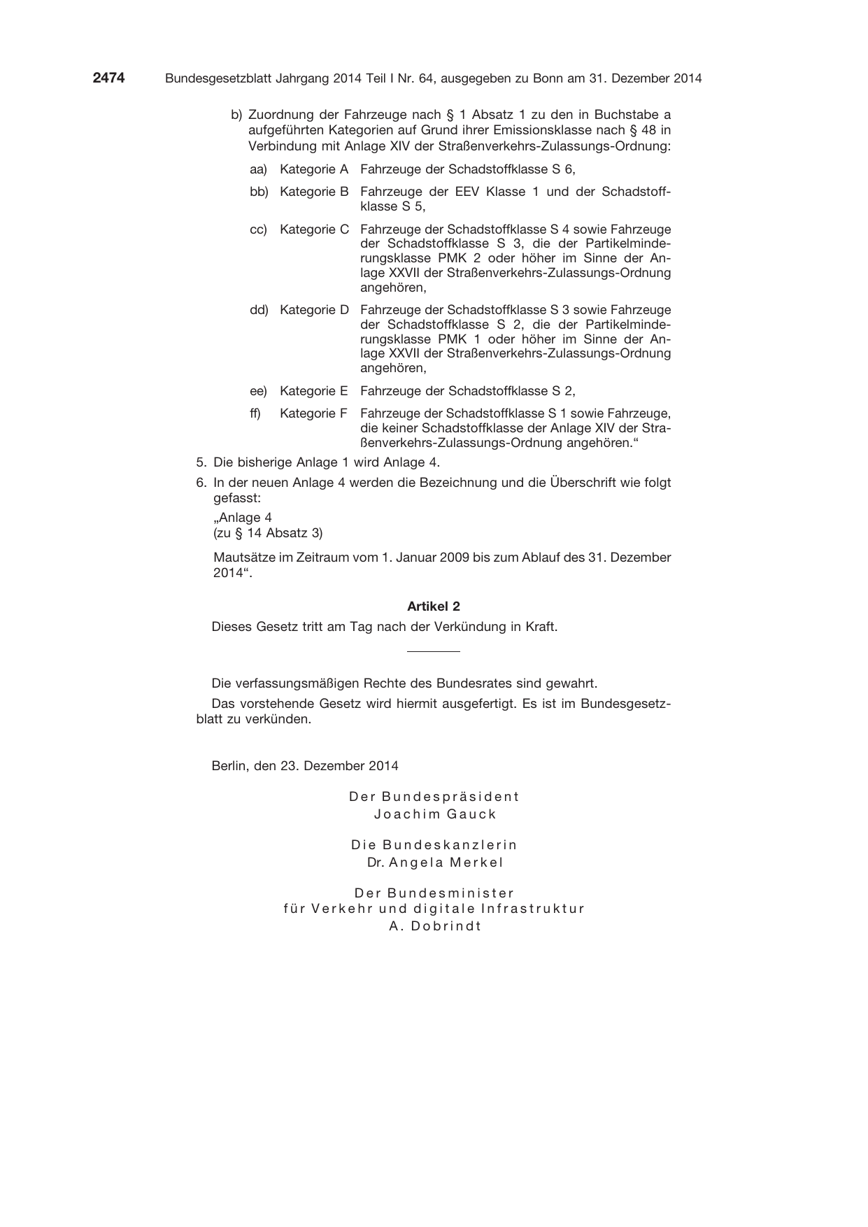 BGBl. 2014, Seite 2474 — Originalseite als Abbildung