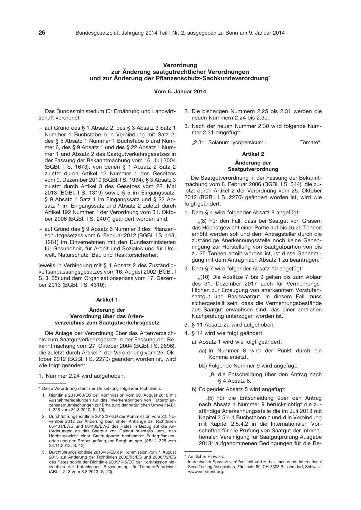 BGBl. 2014, Seite 26 — Originalseite als Abbildung