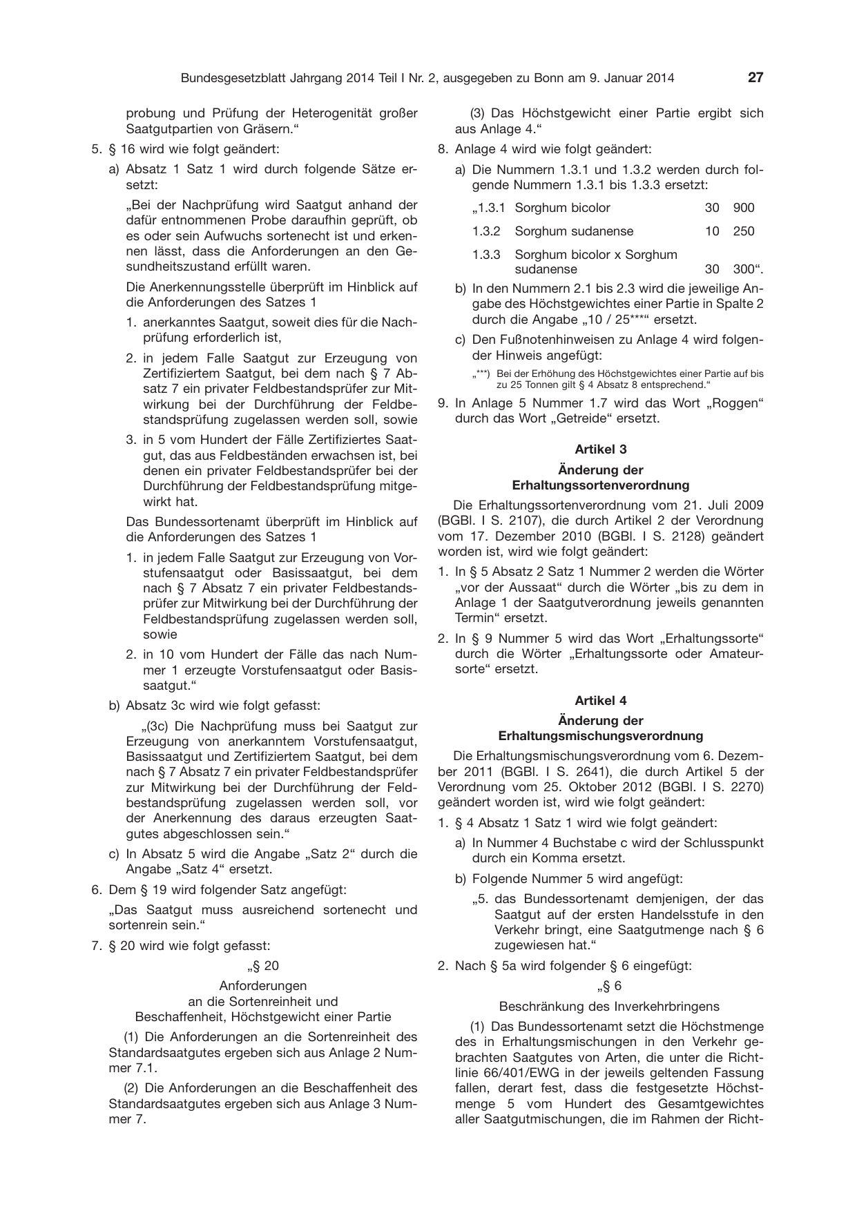 BGBl. 2014, Seite 27 — Originalseite als Abbildung