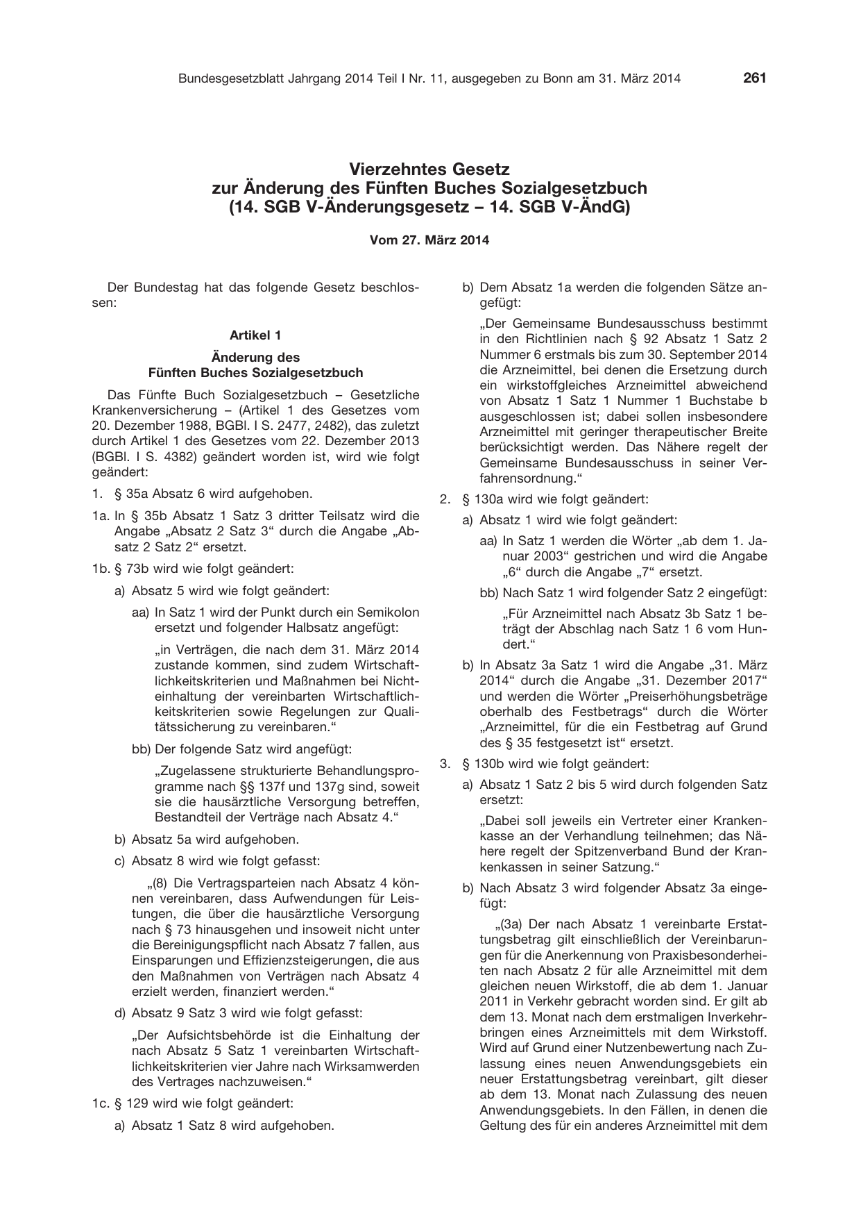 BGBl. 2014, Seite 261 — Originalseite als Abbildung