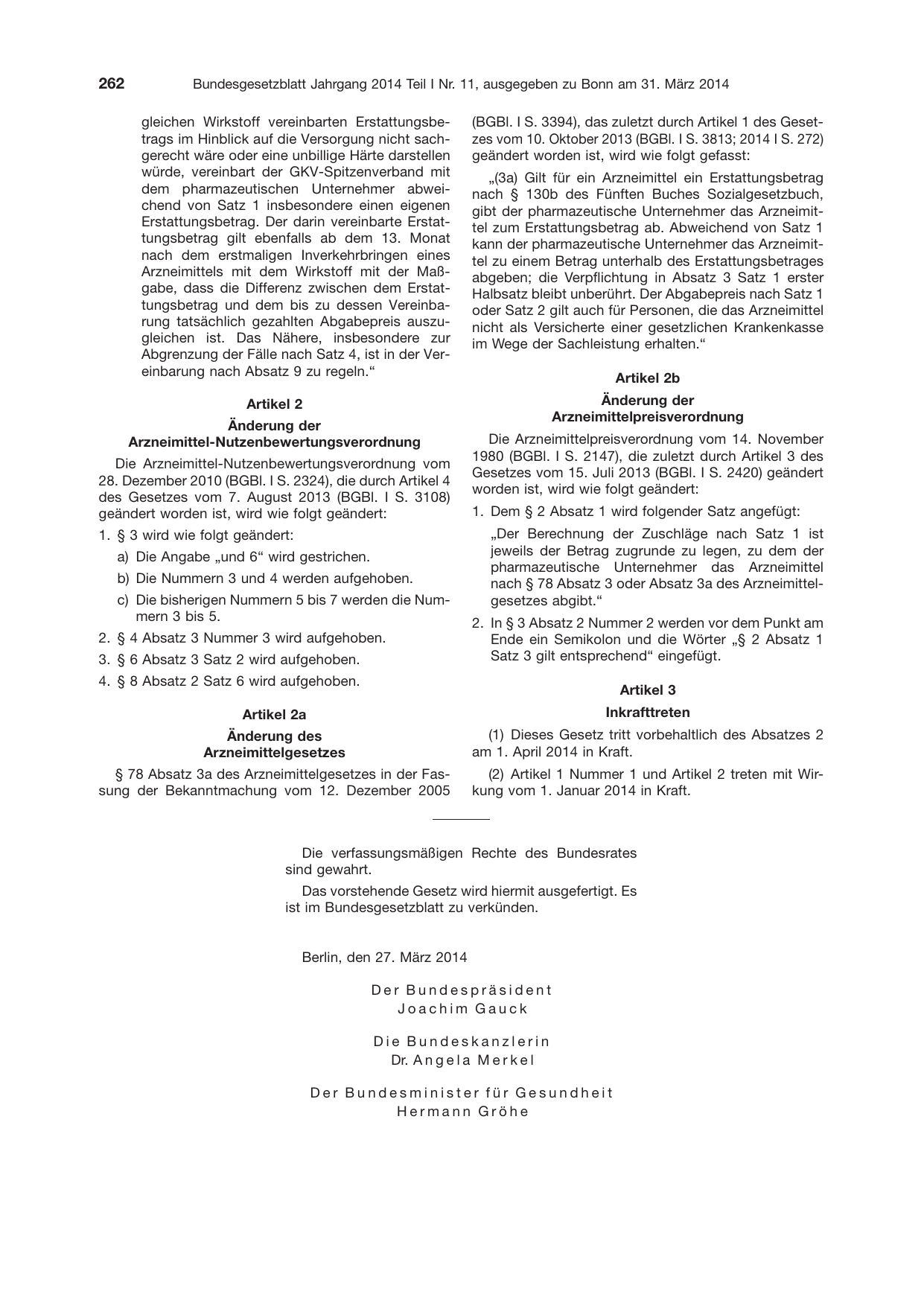 BGBl. 2014, Seite 262 — Originalseite als Abbildung