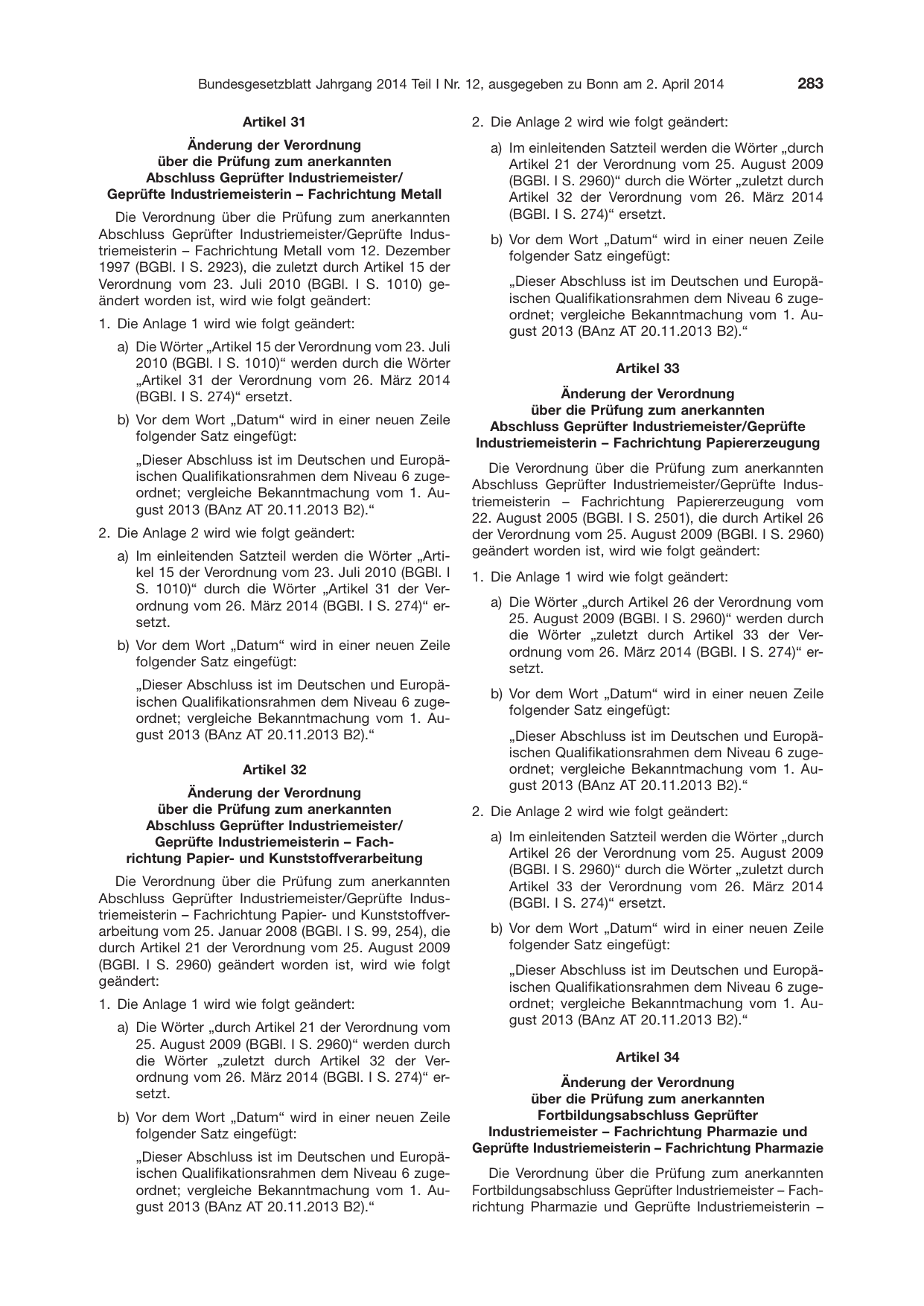 BGBl. 2014, Seite 283 — Originalseite als Abbildung