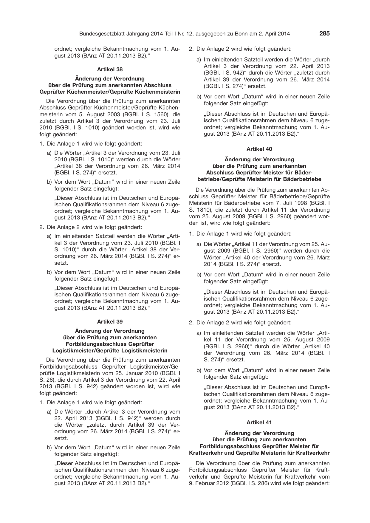 BGBl. 2014, Seite 285 — Originalseite als Abbildung