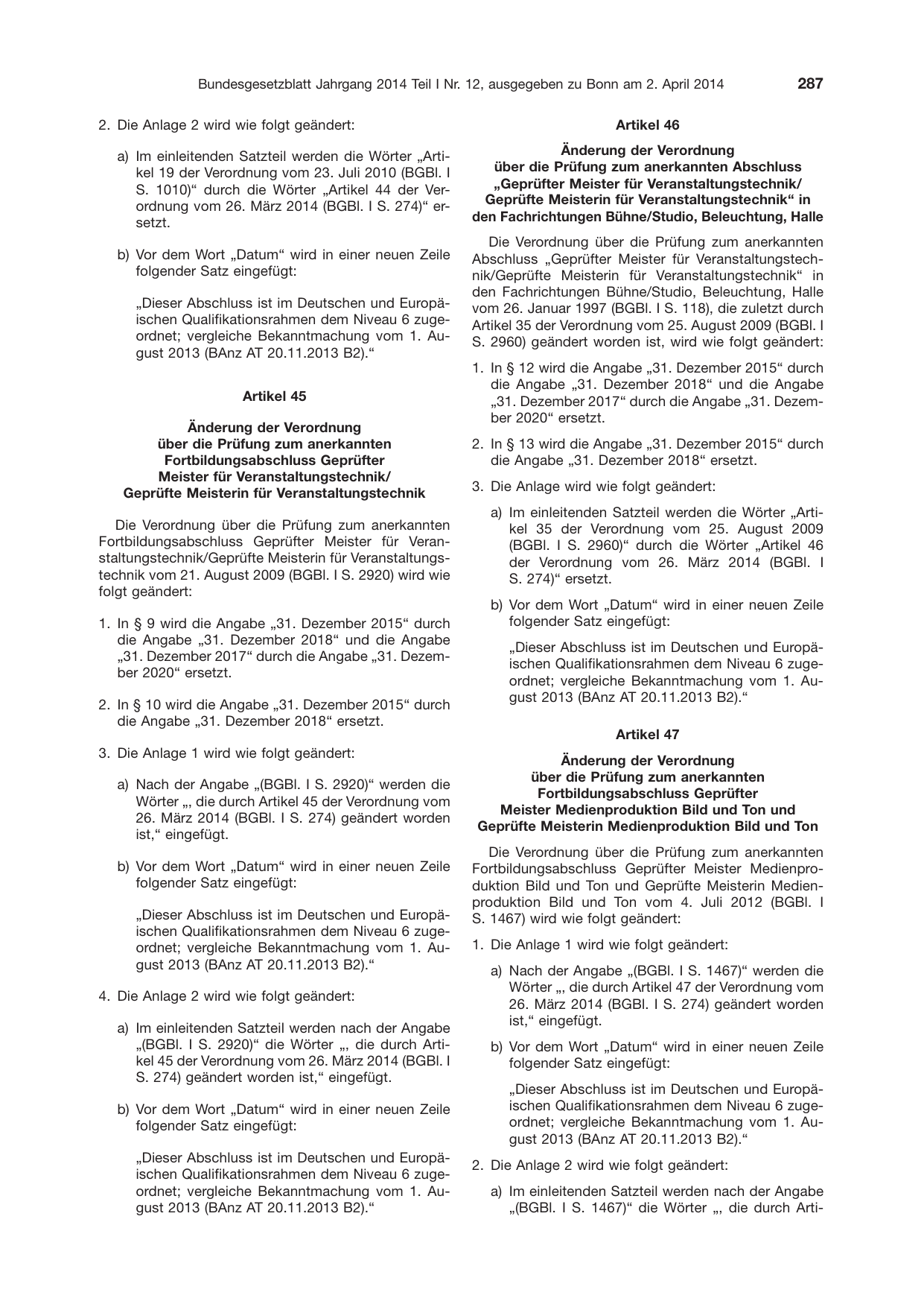 BGBl. 2014, Seite 287 — Originalseite als Abbildung