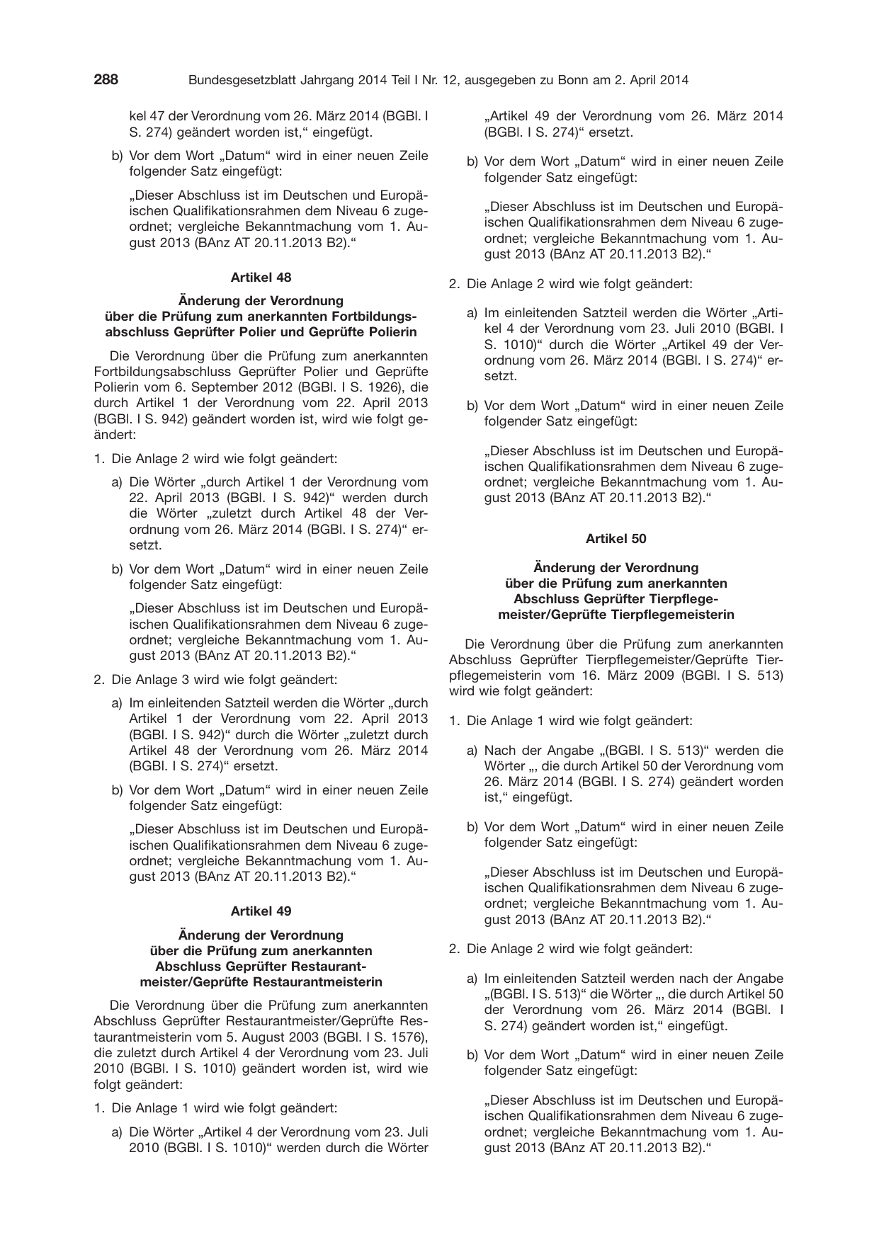 BGBl. 2014, Seite 288 — Originalseite als Abbildung