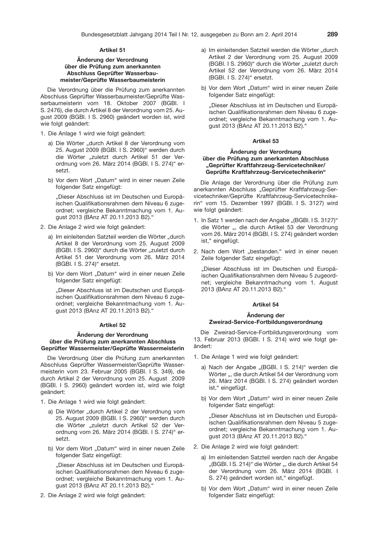 BGBl. 2014, Seite 289 — Originalseite als Abbildung
