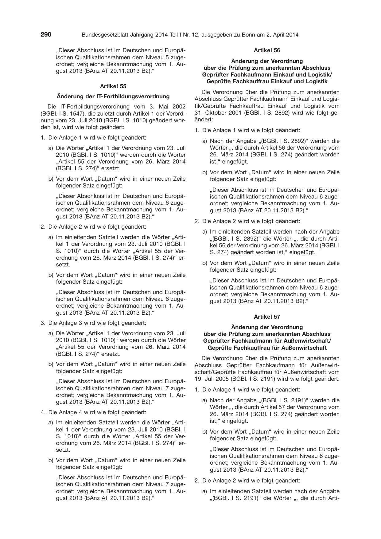BGBl. 2014, Seite 290 — Originalseite als Abbildung