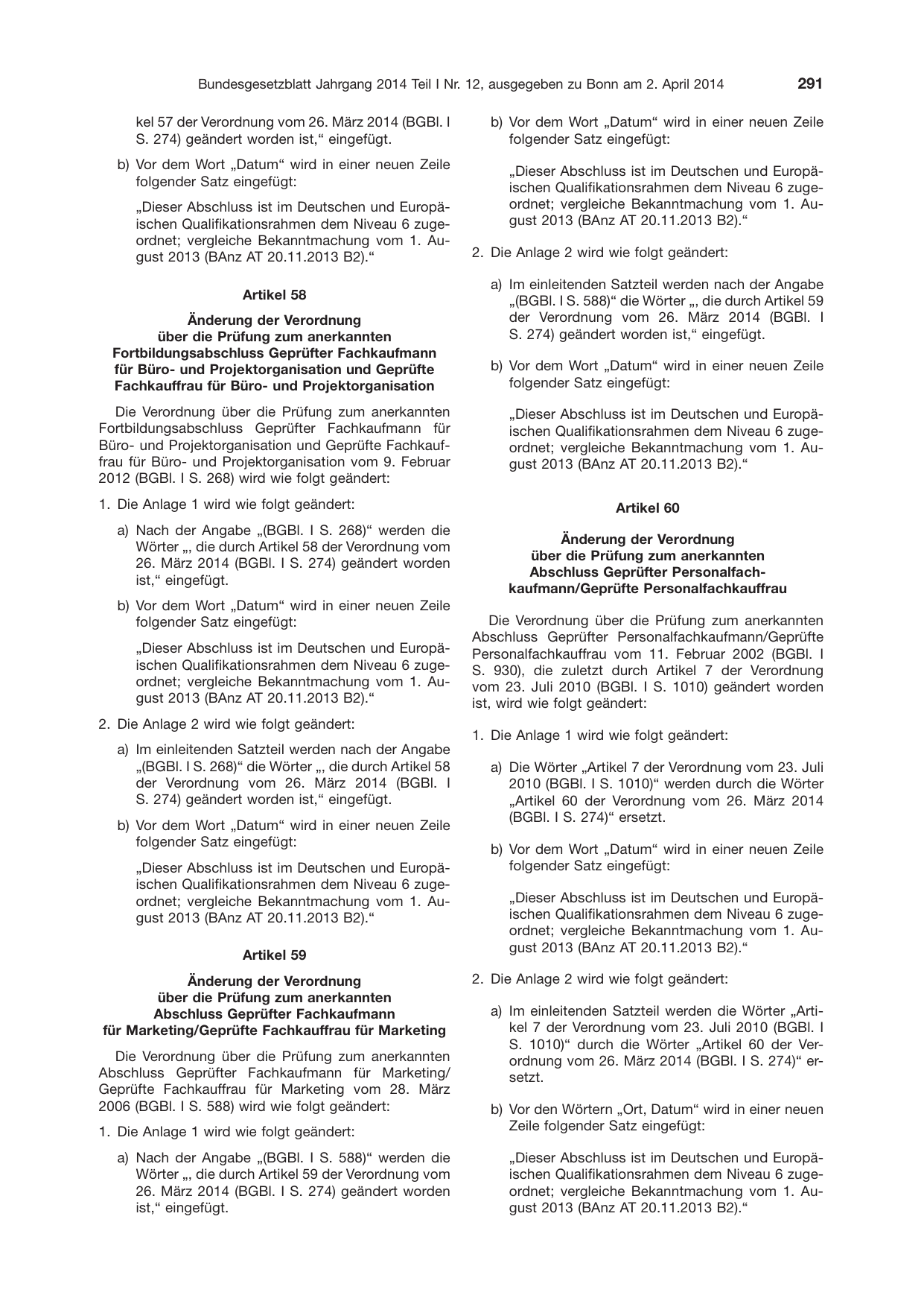 BGBl. 2014, Seite 291 — Originalseite als Abbildung